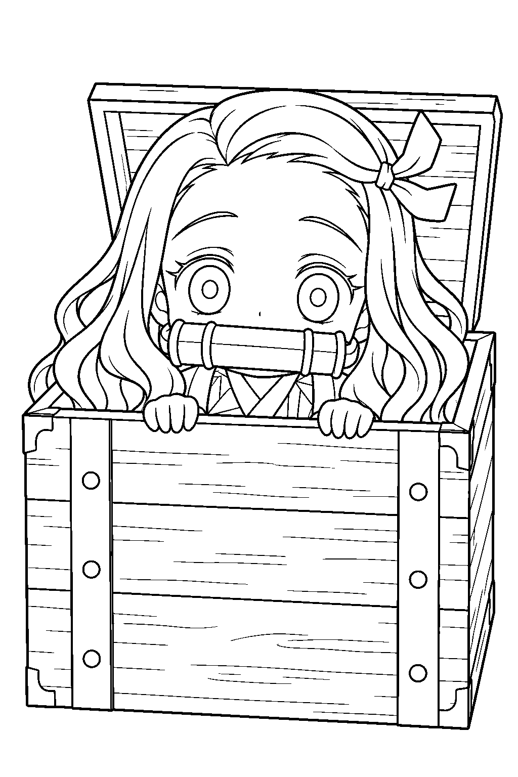 demon slayer chibi nezuko kamado peeking from her wooden box line art
