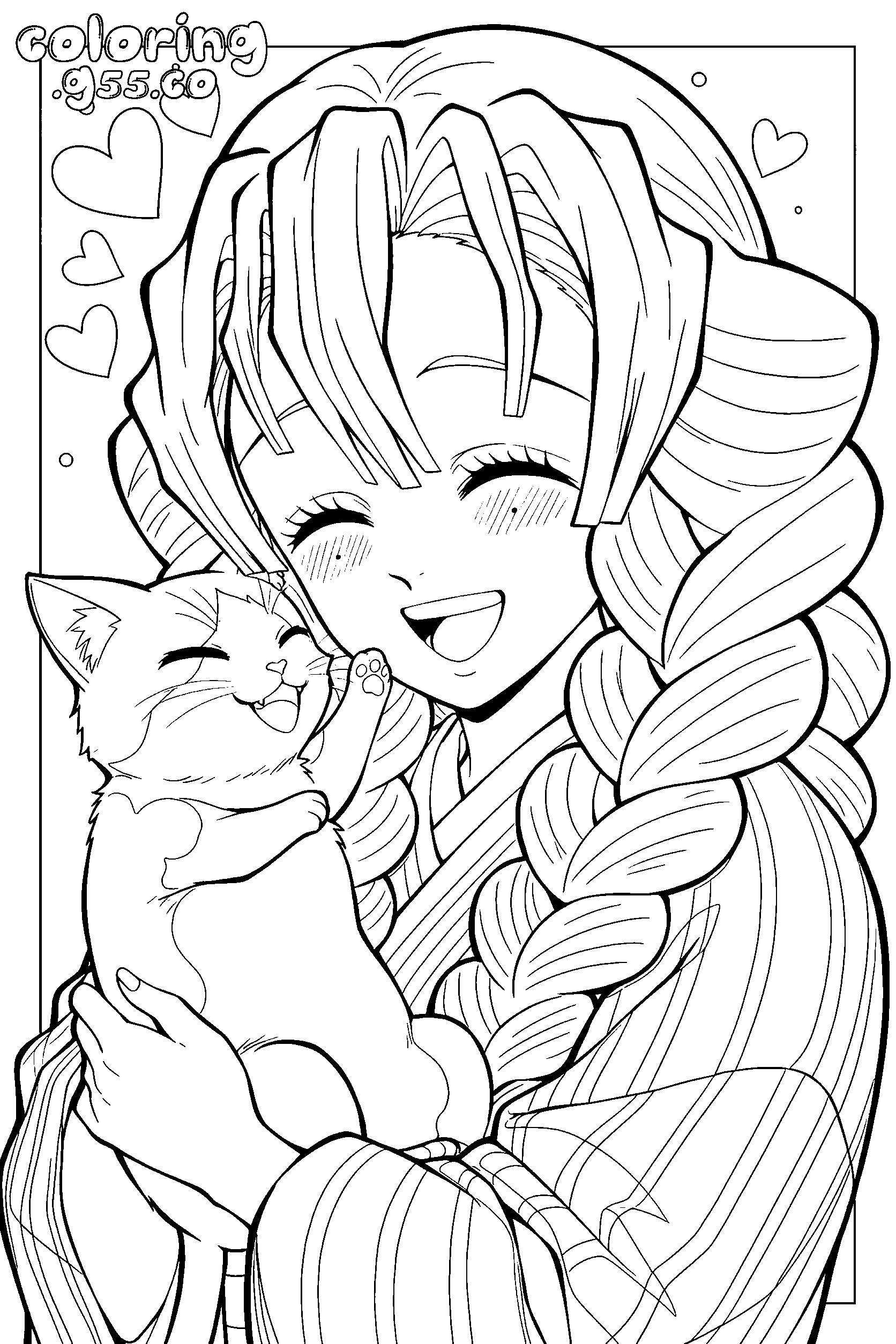 demon slayer mitsuri cat kawaii coloring
