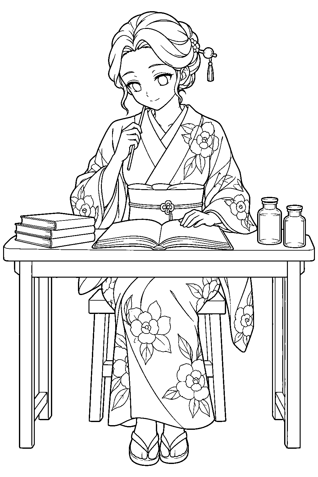 demon slayer tamayo studying medicine in her asakusa clinic line art