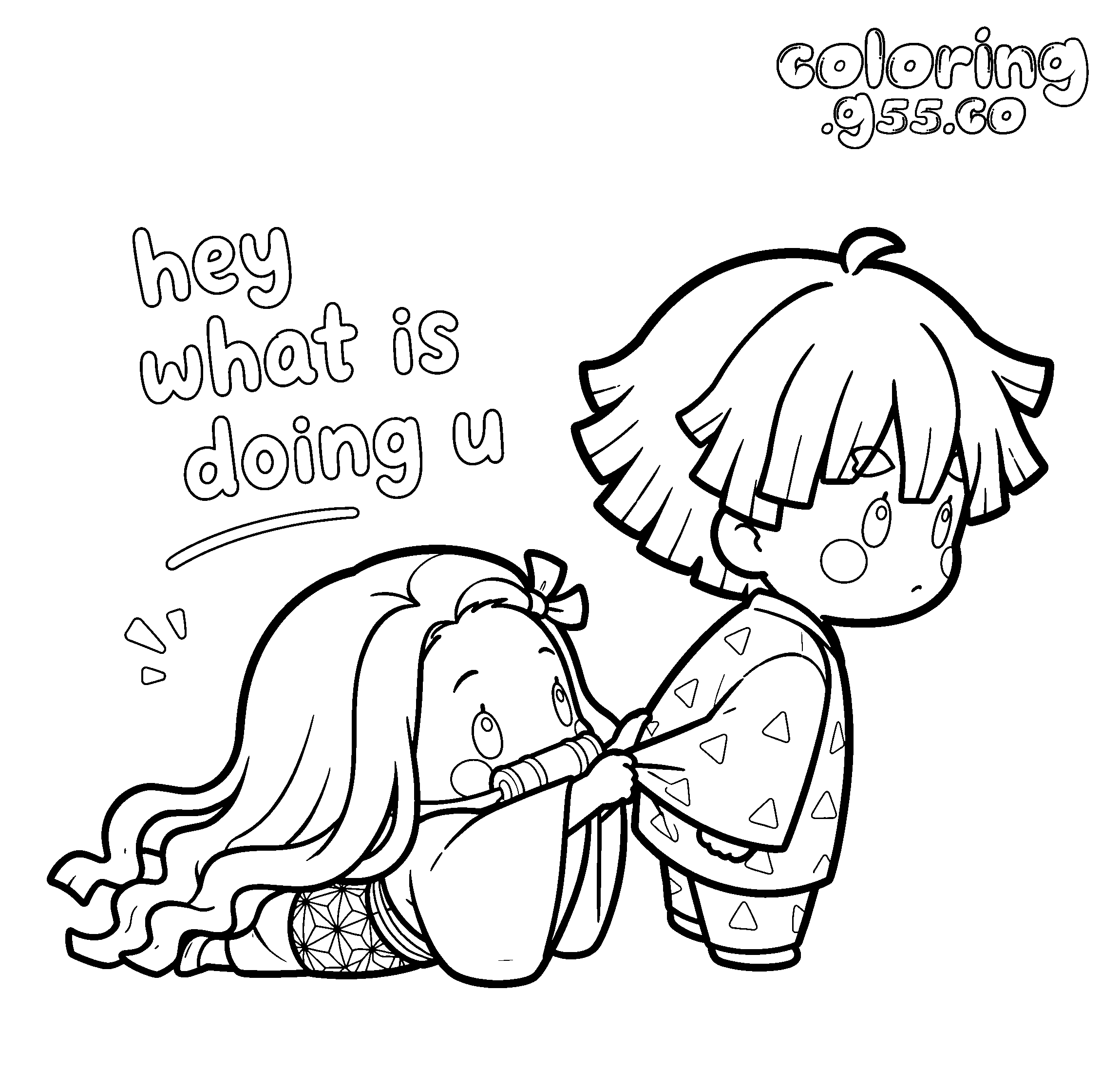demon slayer zenitsu and nezuko chibi line art