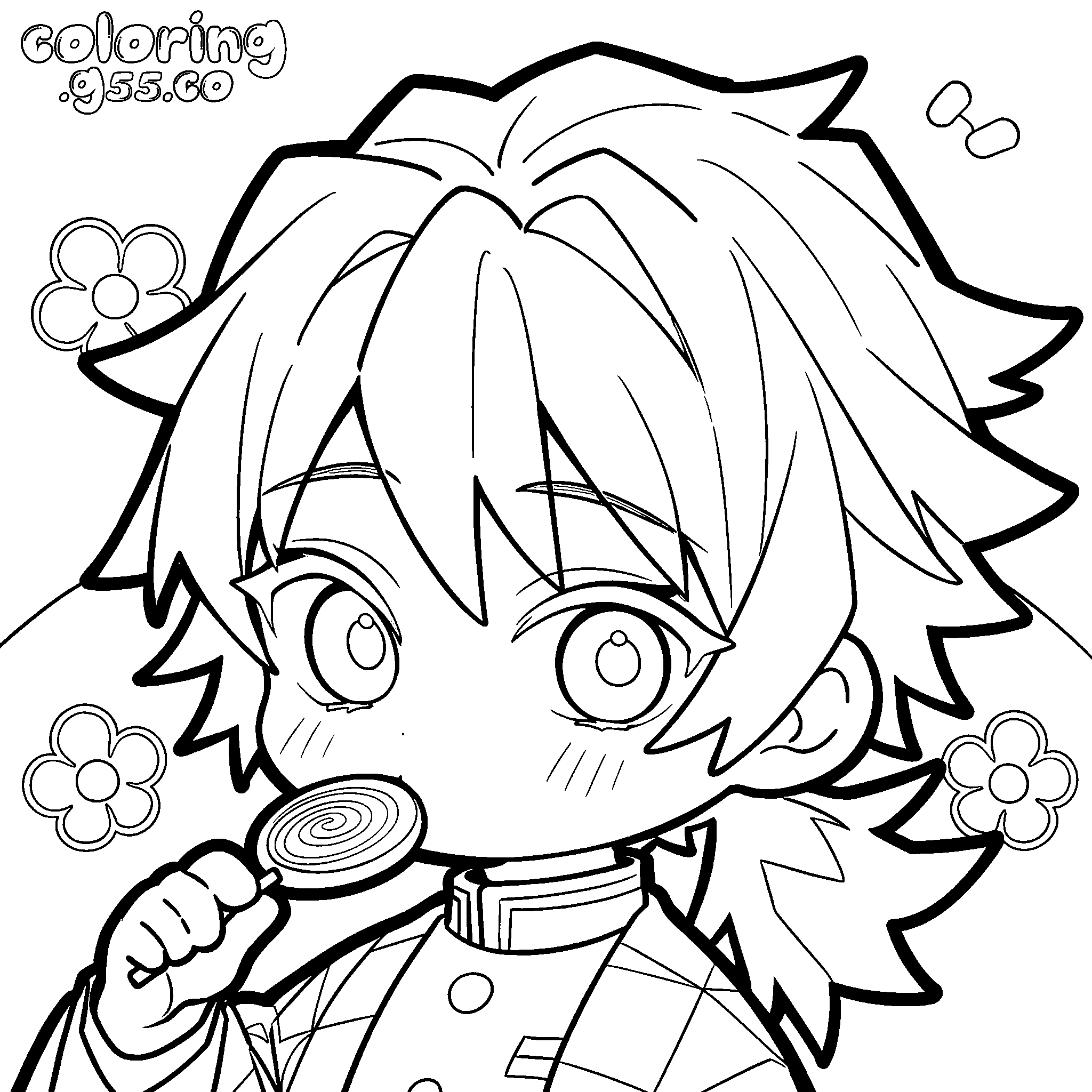 giyu lollipop demon slayer anime line art for kids