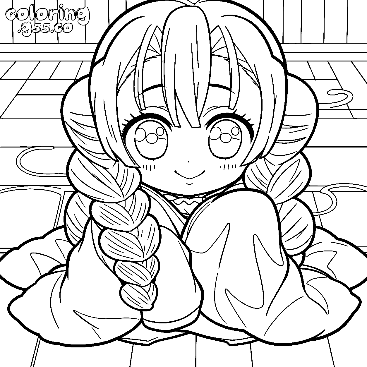 kawaii mitsuri kanroji close up line arts anime demon slayer kimetsu no yaiba sheet for kids