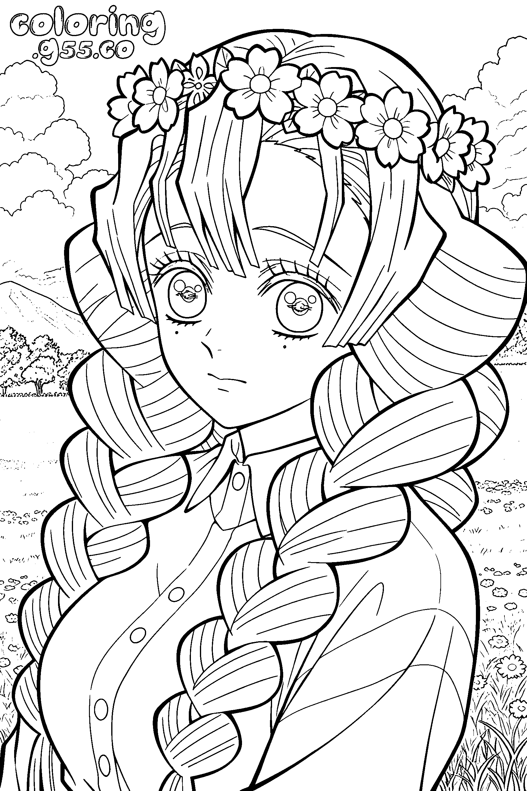 mitsuri kanroji flower crown line art