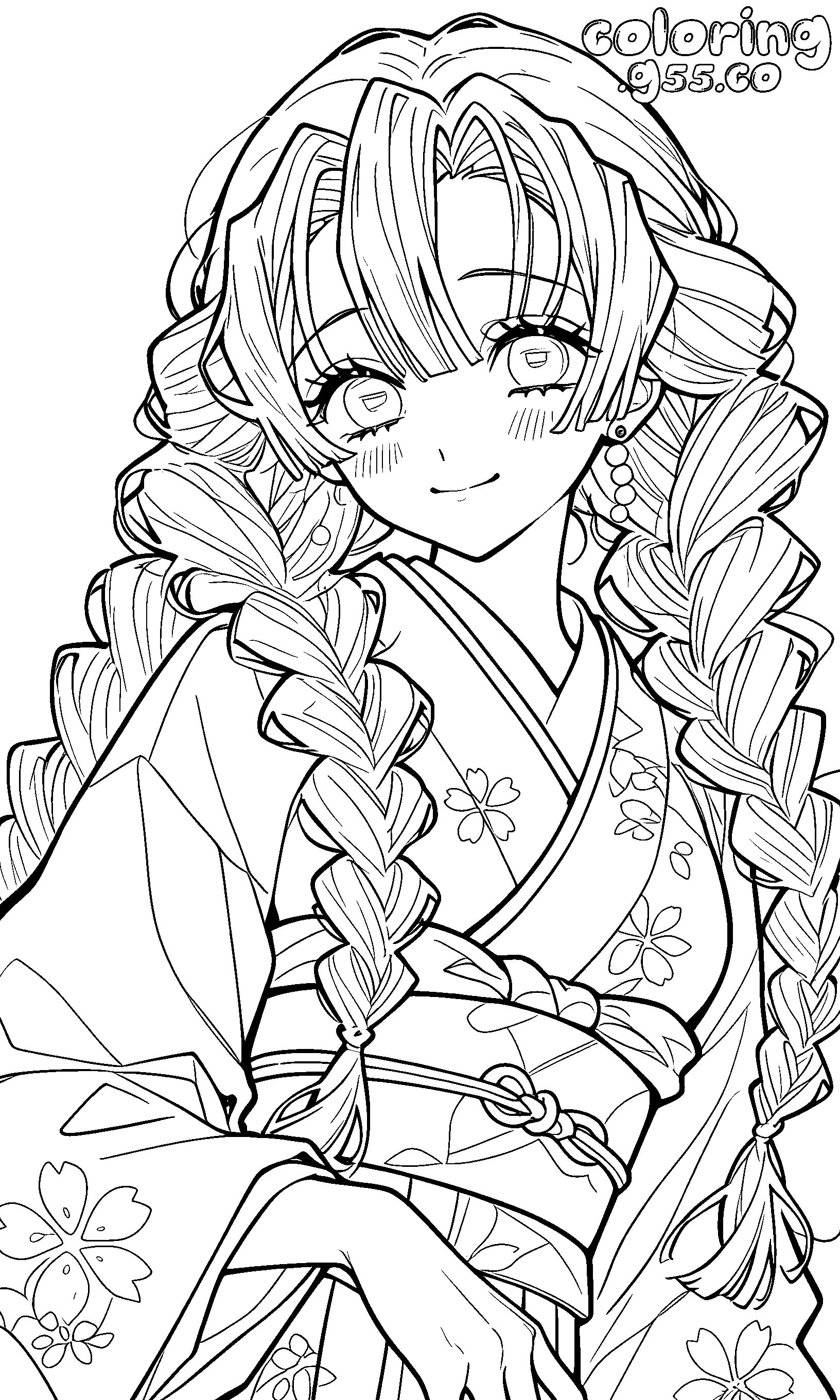 mitsuri kanroji kimono line arts anime demon slayer kimetsu no yaiba sheets for kids