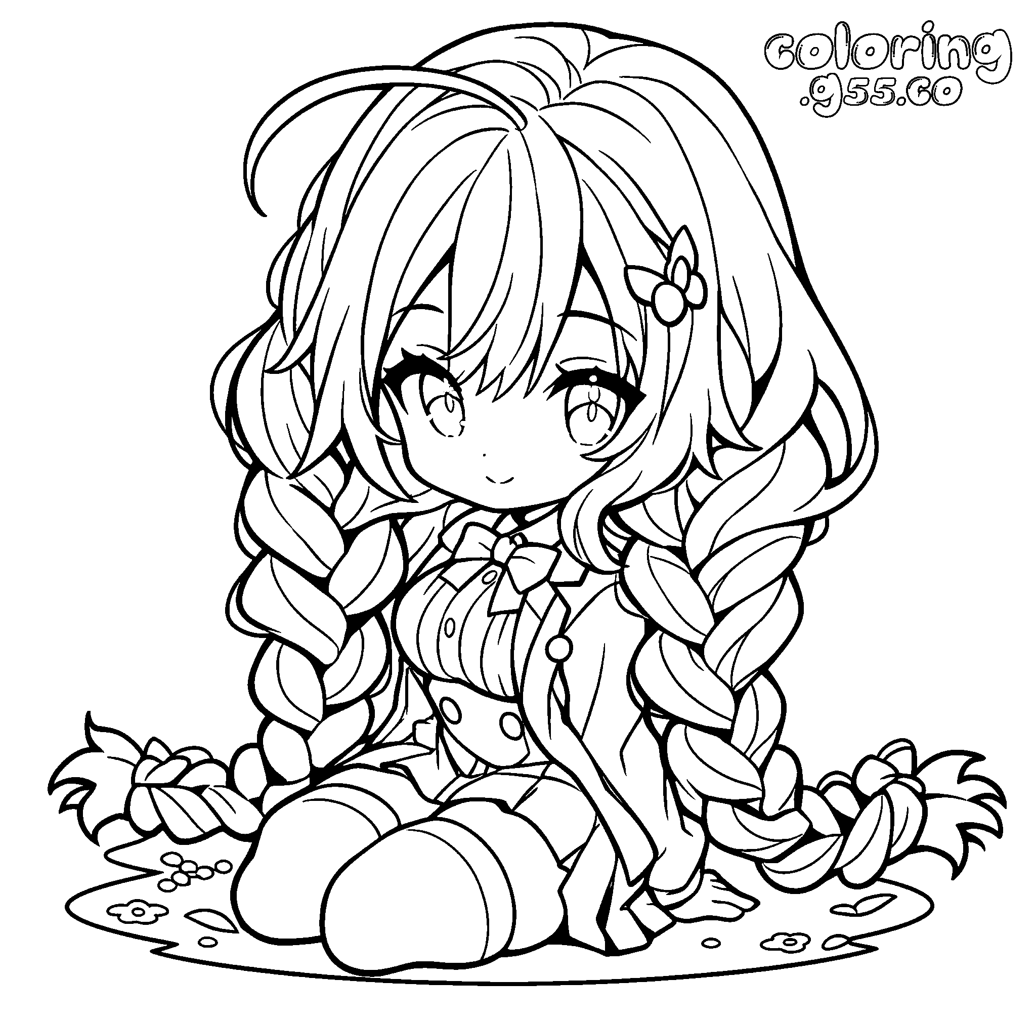 sitting chibi mitsuri kanroji line arts cute anime demon slayer kimetsu no yaiba activity sheet for kids