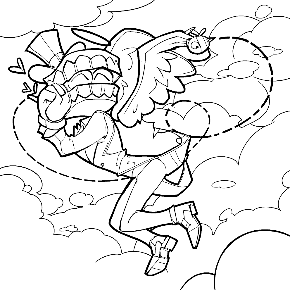 angel caine flying in the clouds the amazing digital circus line art