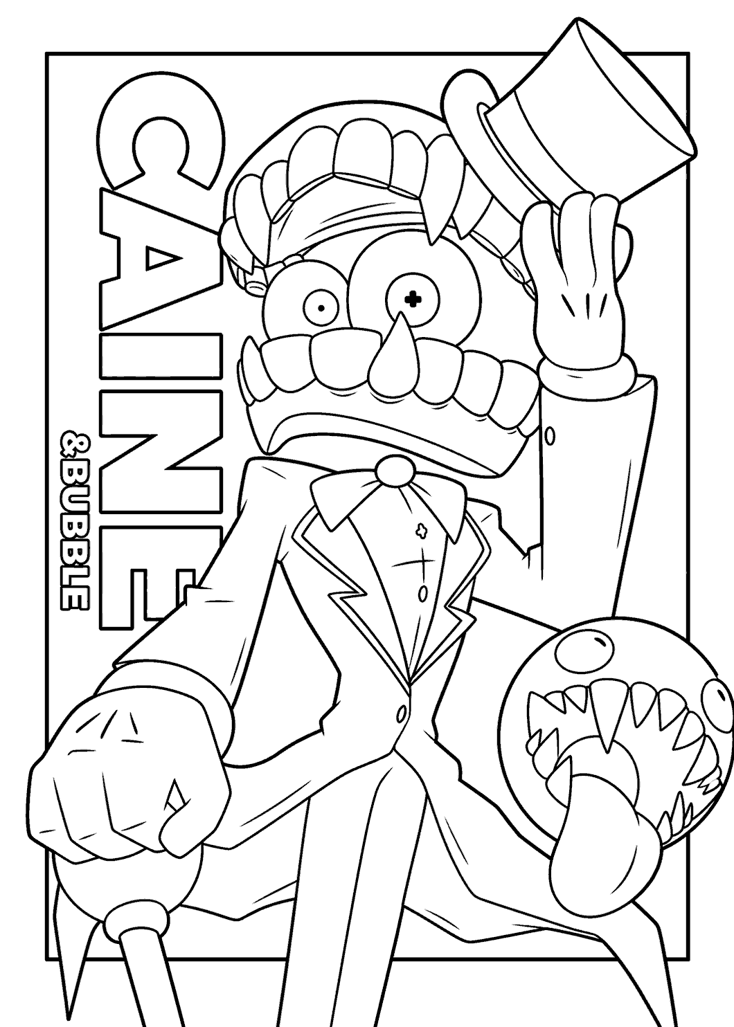 caine and bubble poster with text logo tadc the amazing digital circus line art