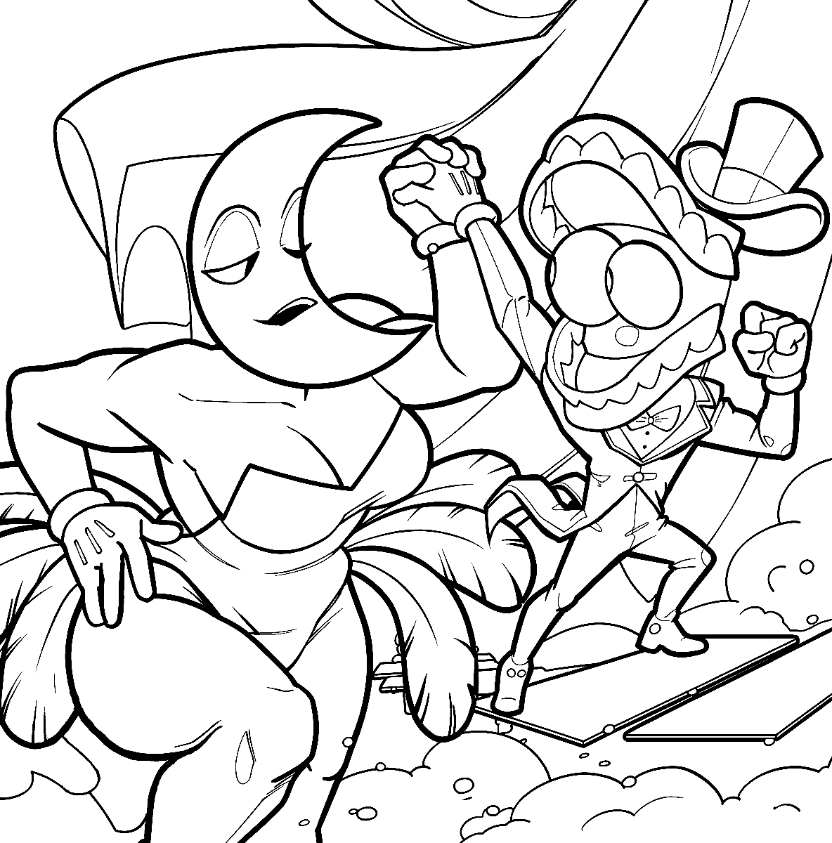 caine and strong moon dancing together tadc the amazing digital circus line art