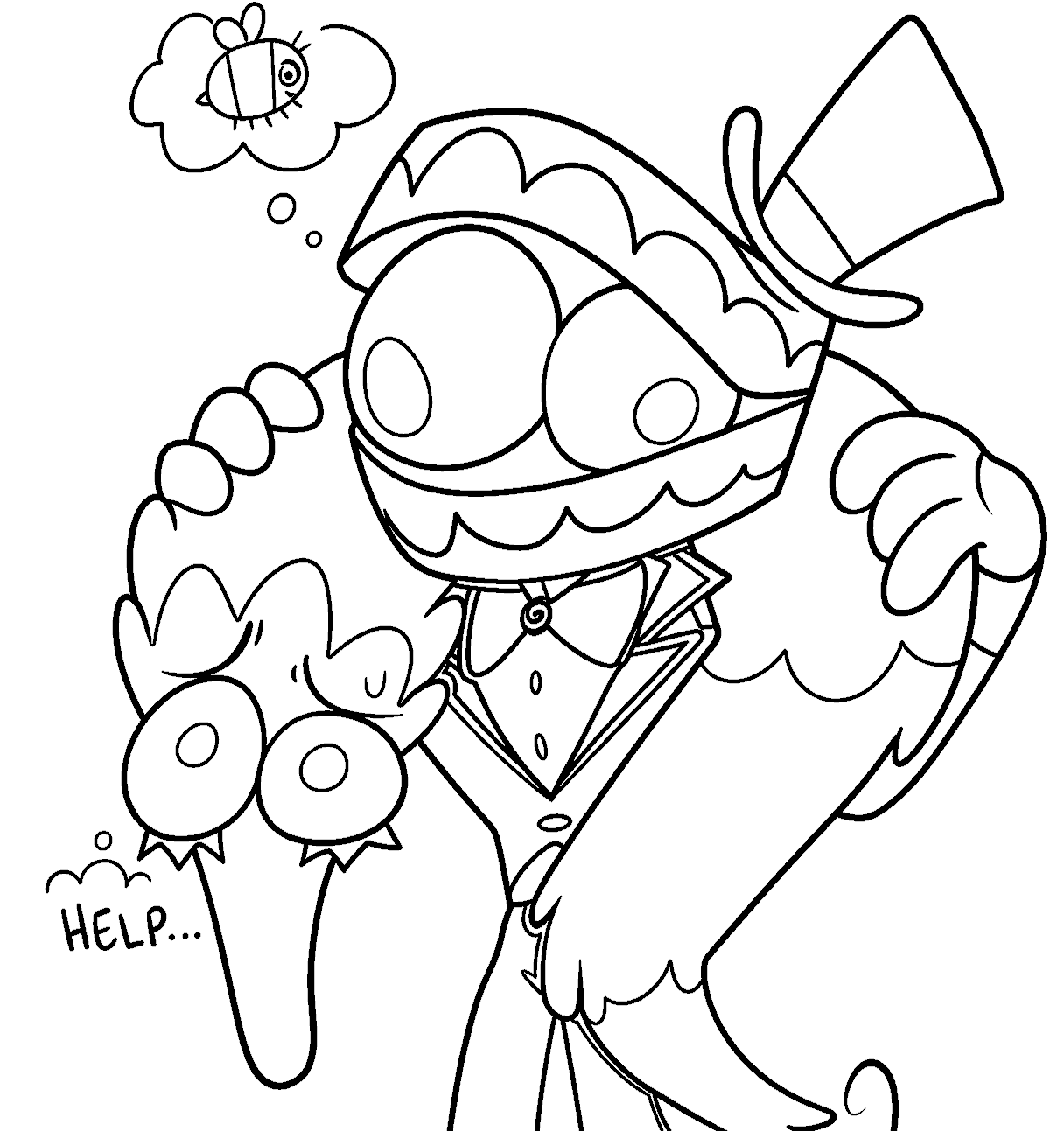 caine carrying wormo crossed out former member tadc the amazing digital circus line art