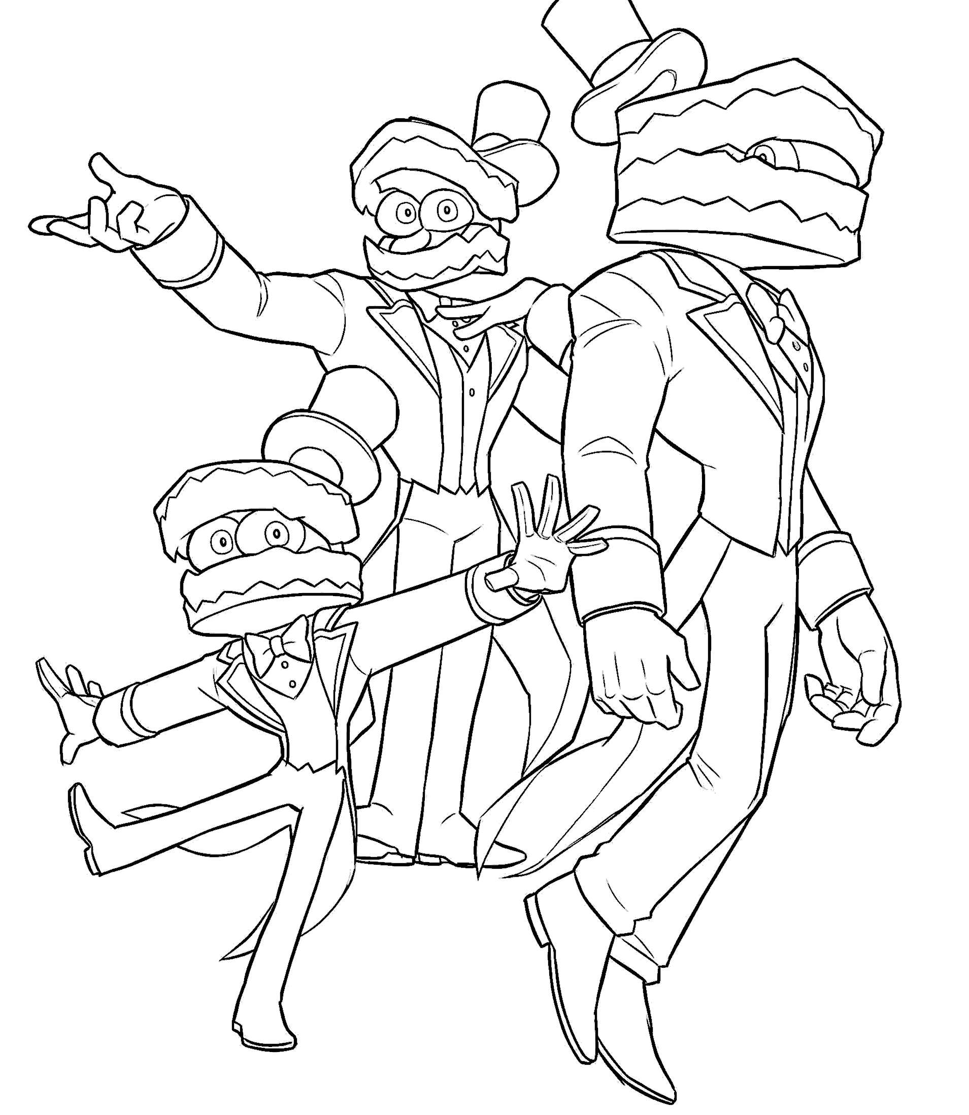 caine clones multiple poses expression sheet tadc the amazing digital circus line art