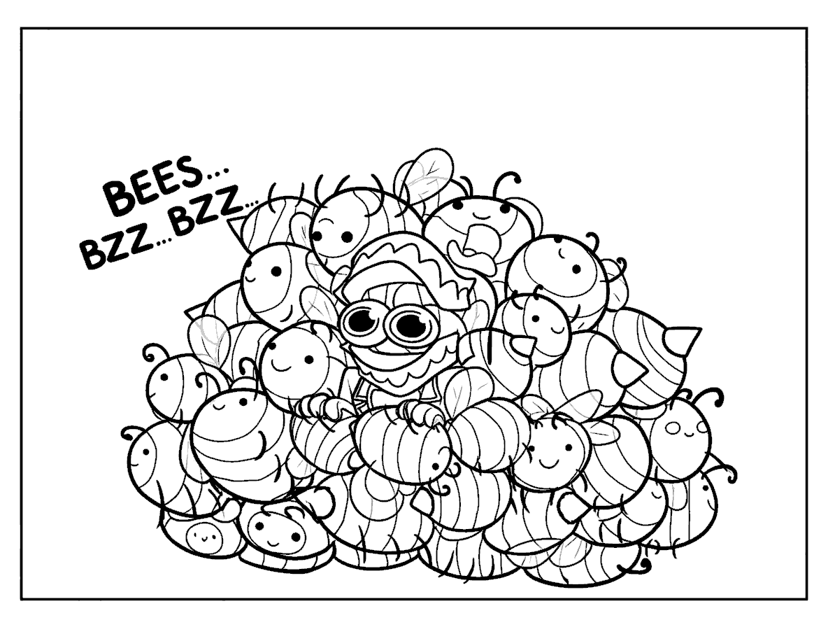 caine covered in cute bumblebees swarm tadc the amazing digital circus line art