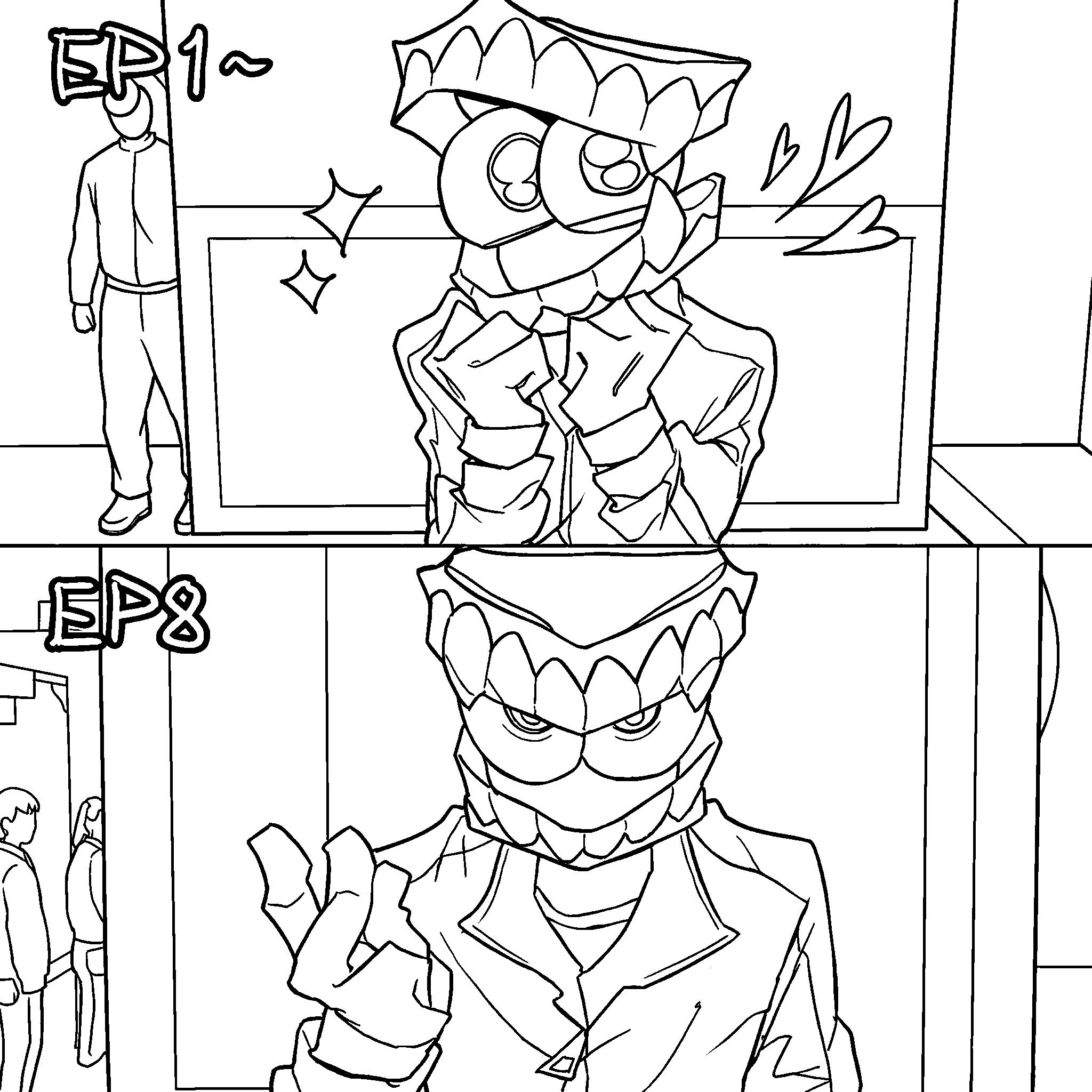 caine episode 1 vs episode 8 character evolution tadc the amazing digital circus line art