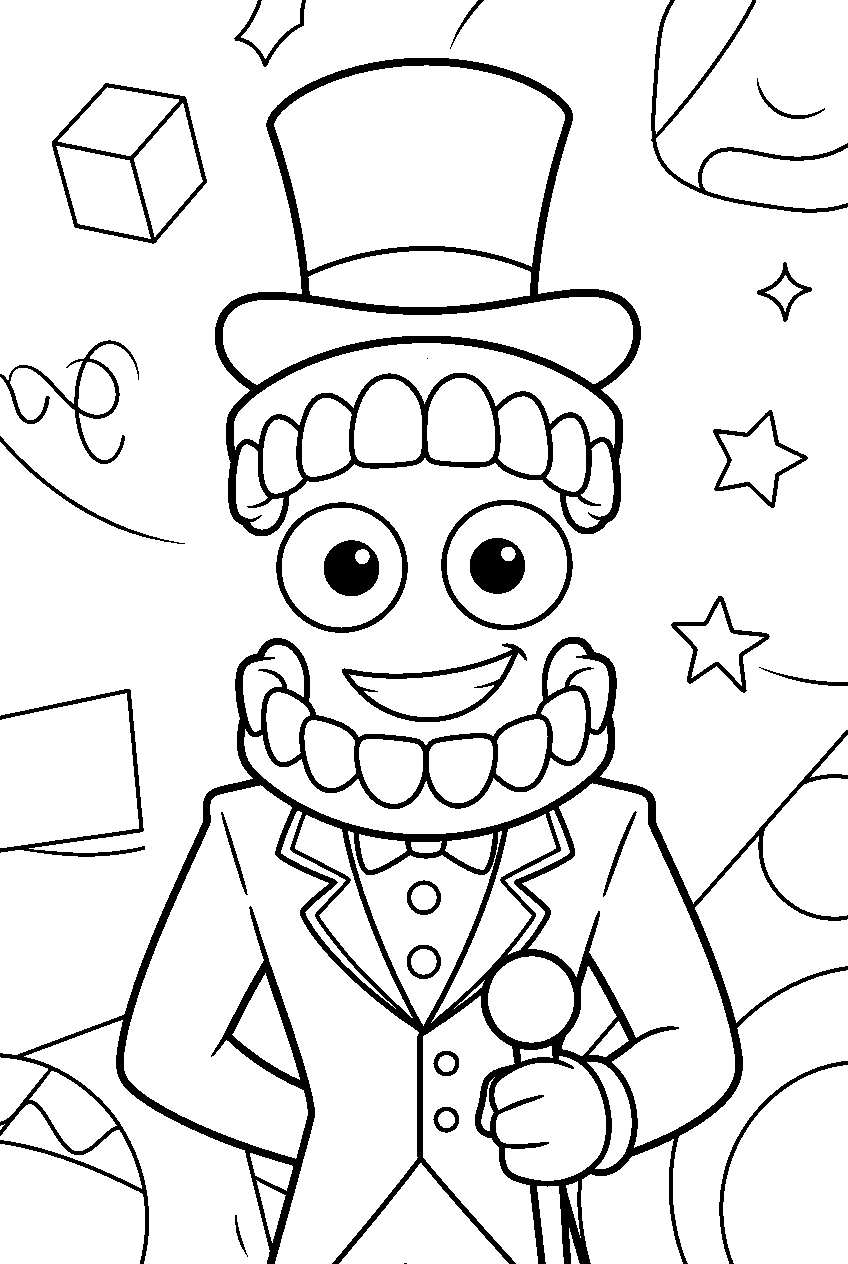 caine from the amazing digital circus in abstract world line art
