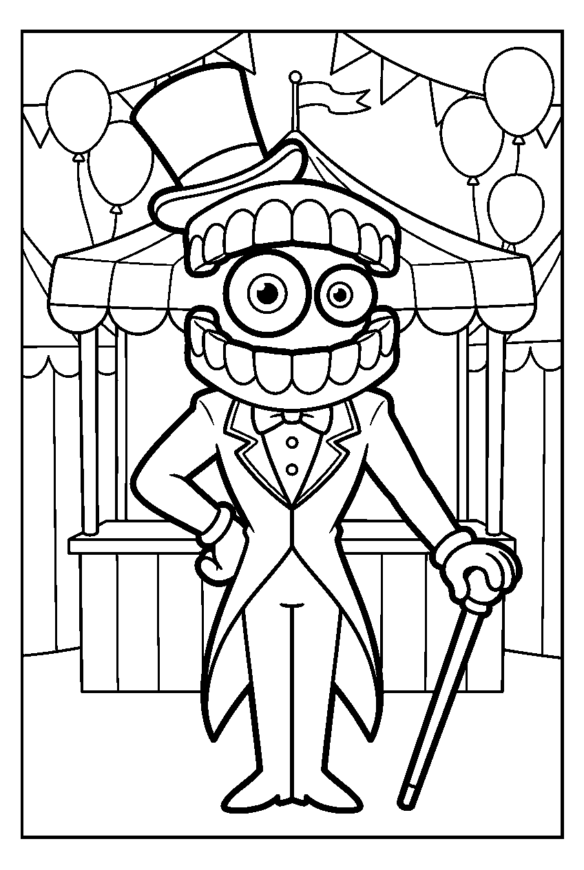 caine from the amazing digital circus in carnival midway line art