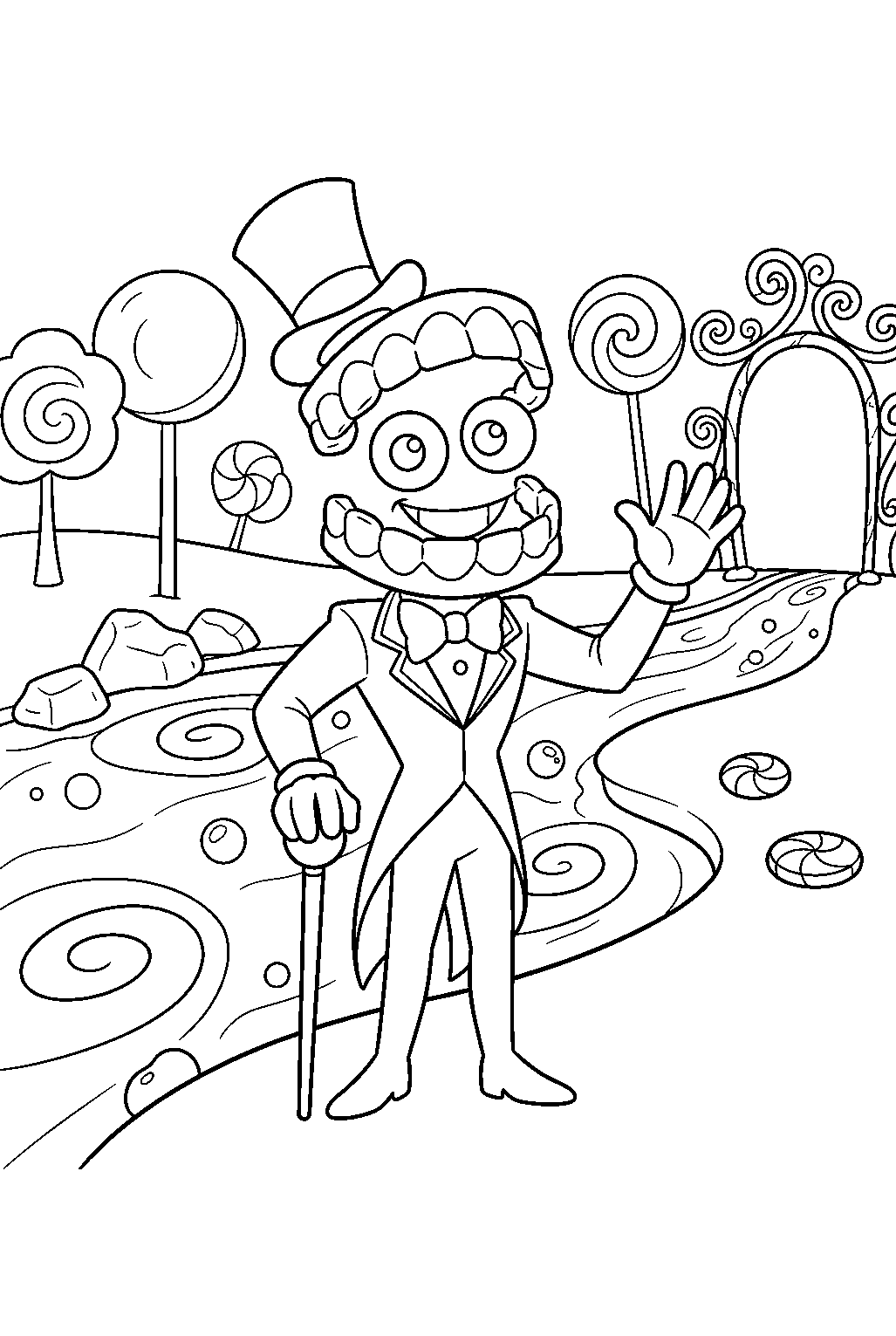 caine from the amazing digital circus in chocolate river area line art