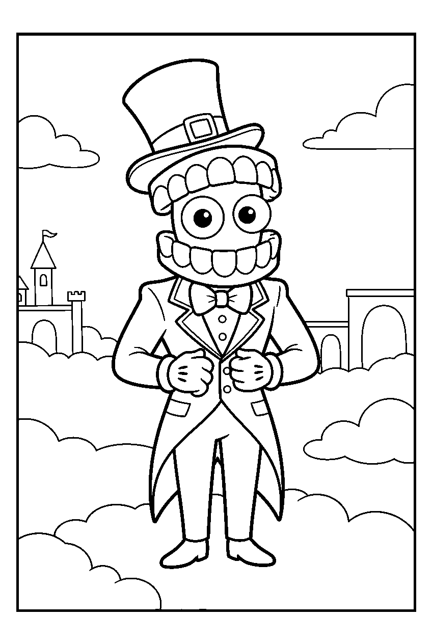 caine from the amazing digital circus in cloud kingdom line art