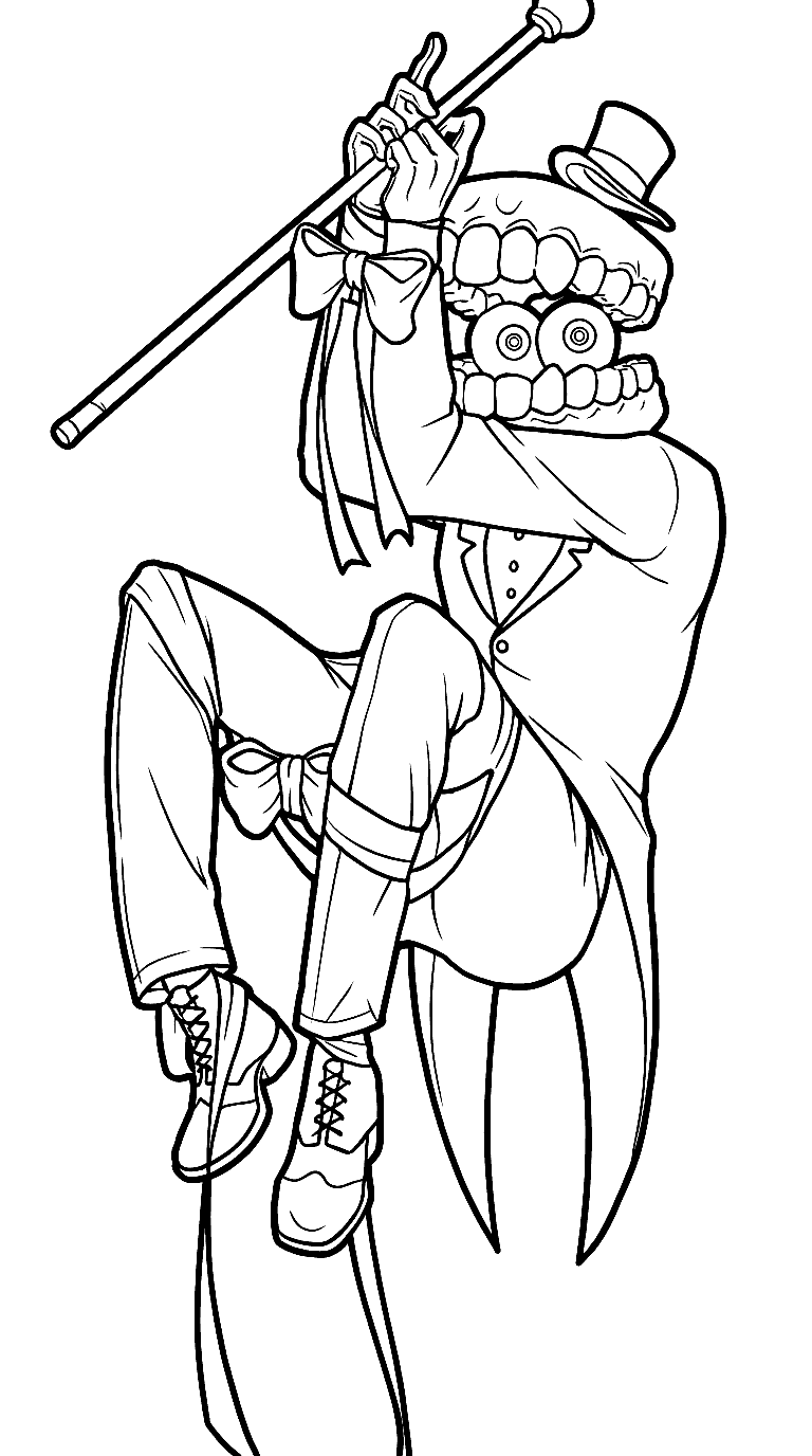 caine hanging on magic cane acrobatic ribbon bows tadc the amazing digital circus line art