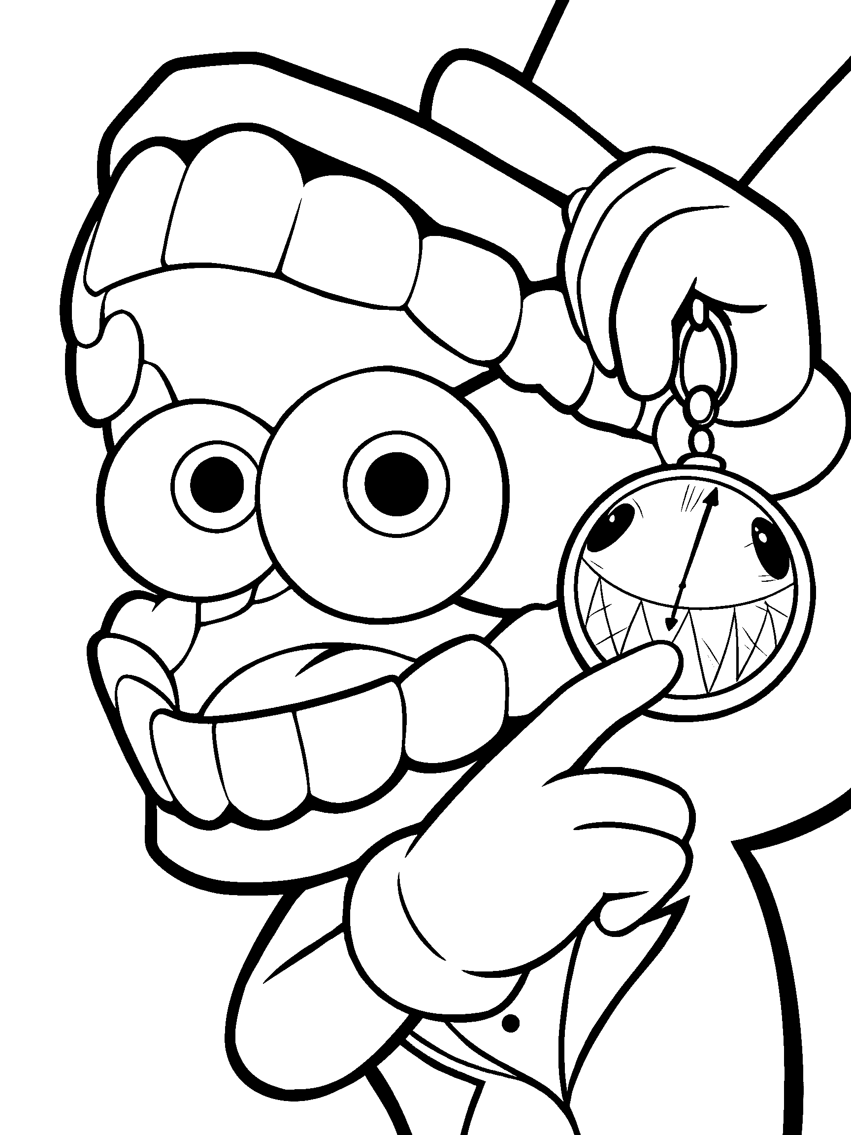 caine holding a pocket watch the amazing digital circus line art