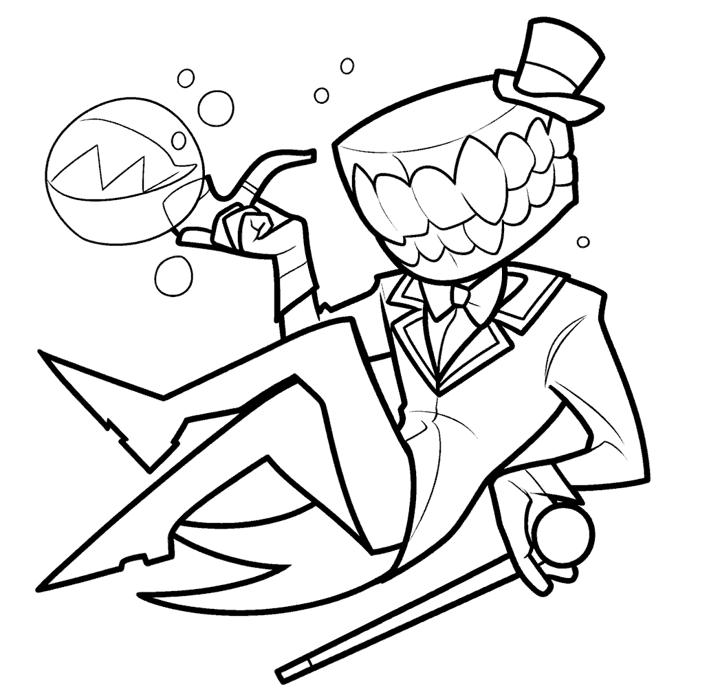 caine holding bubble the amazing digital circus line art