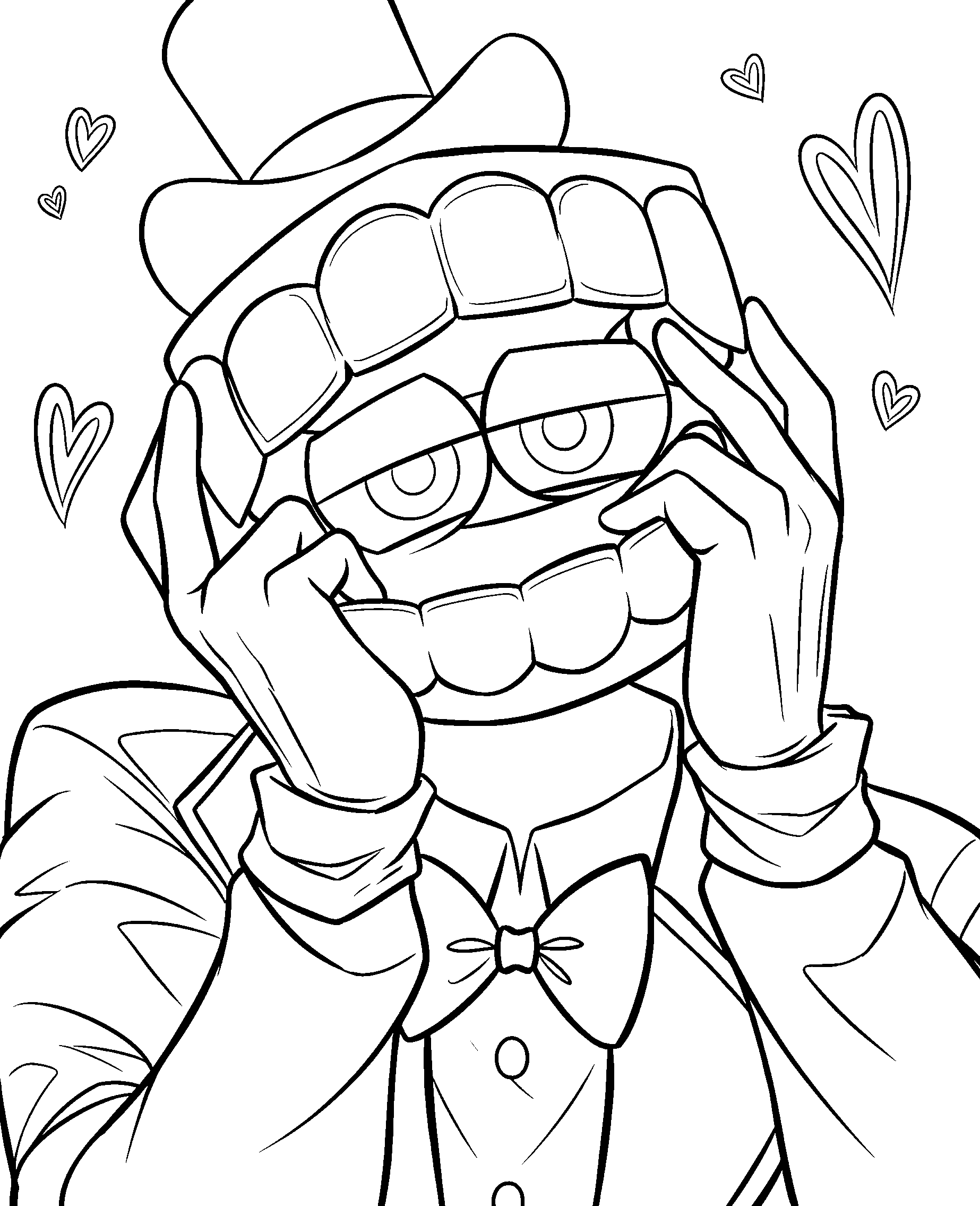 caine holding his face with hearts the amazing digital circus line art