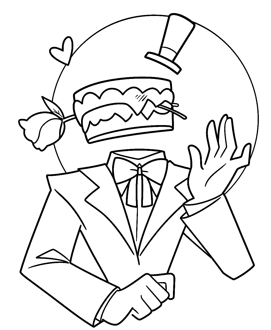 caine holding rose in teeth romantic moon tadc the amazing digital circus line art