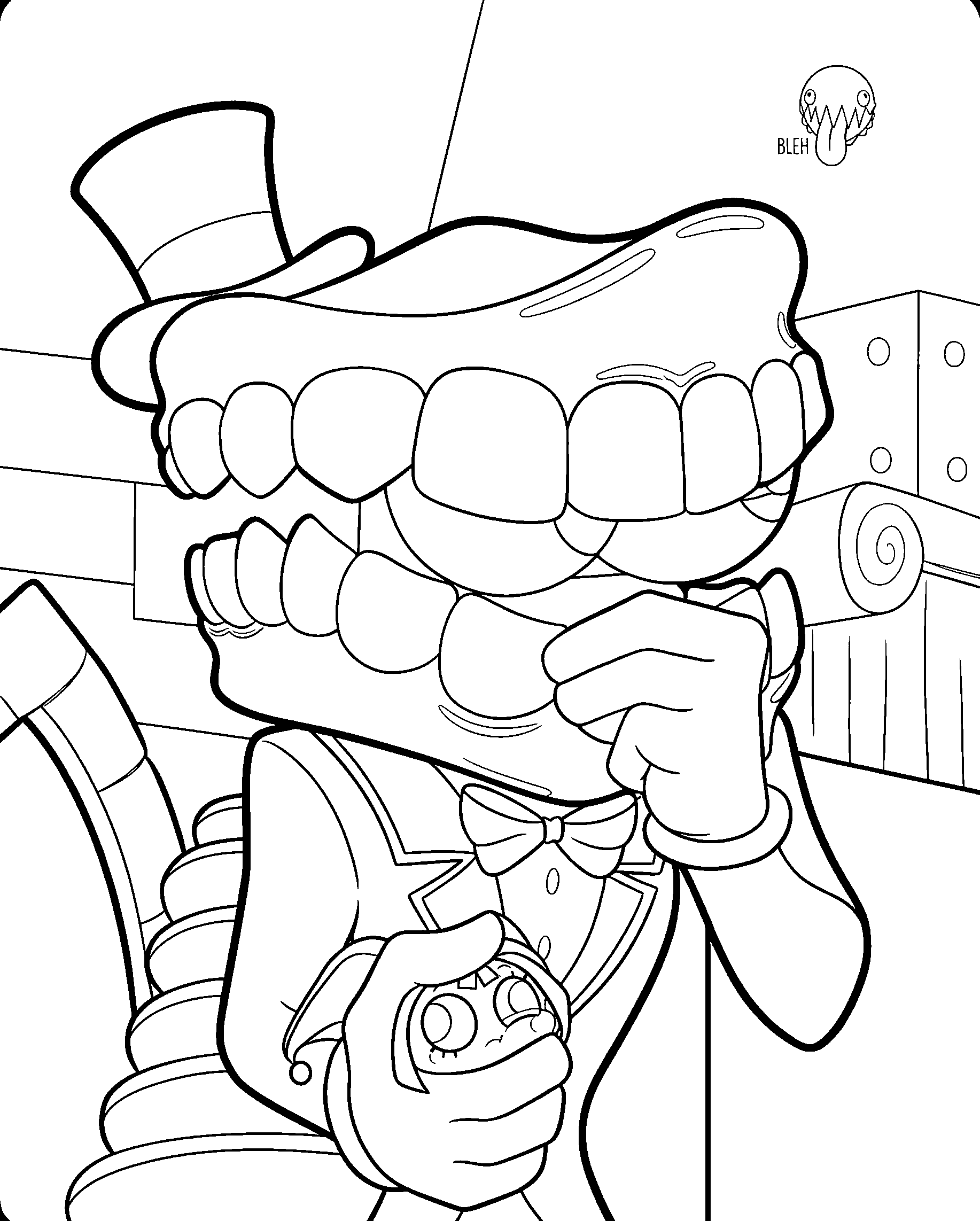 caine holding tiny pomni toy close up tadc the amazing digital circus line art