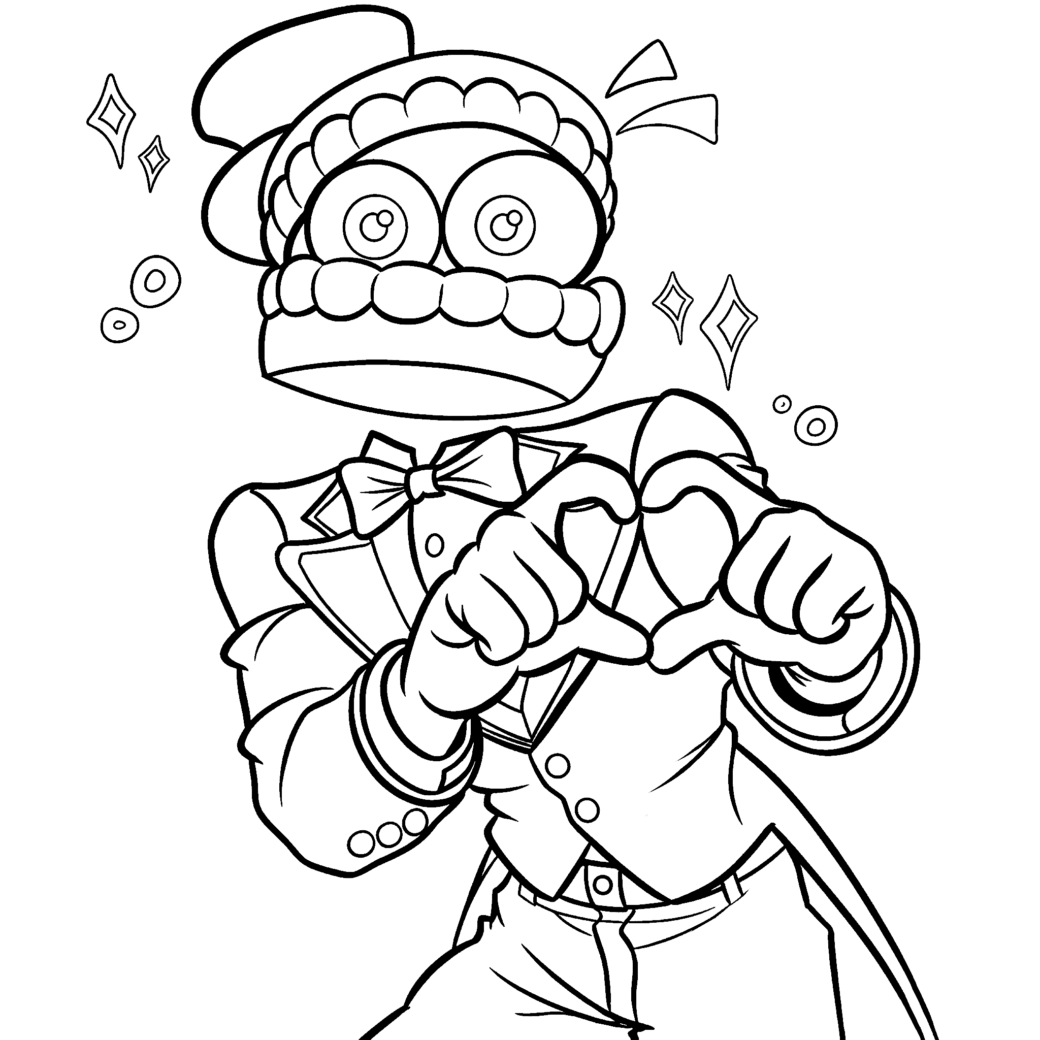 caine making heart sign cute sparkles pose tadc the amazing digital circus line art