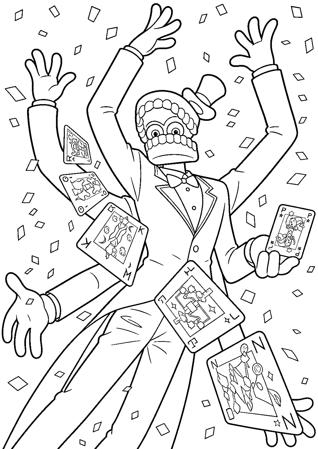 caine multi arm magic card trick tadc the amazing digital circus line art