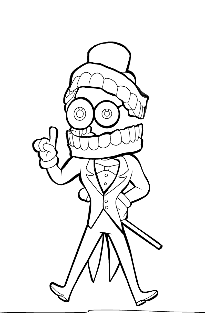 caine pointing and posing with cane the amazing digital circus line art