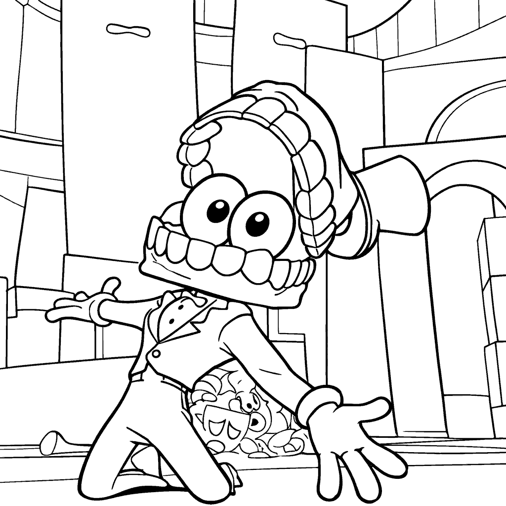 caine presenting the circus realm the amazing digital circus line art