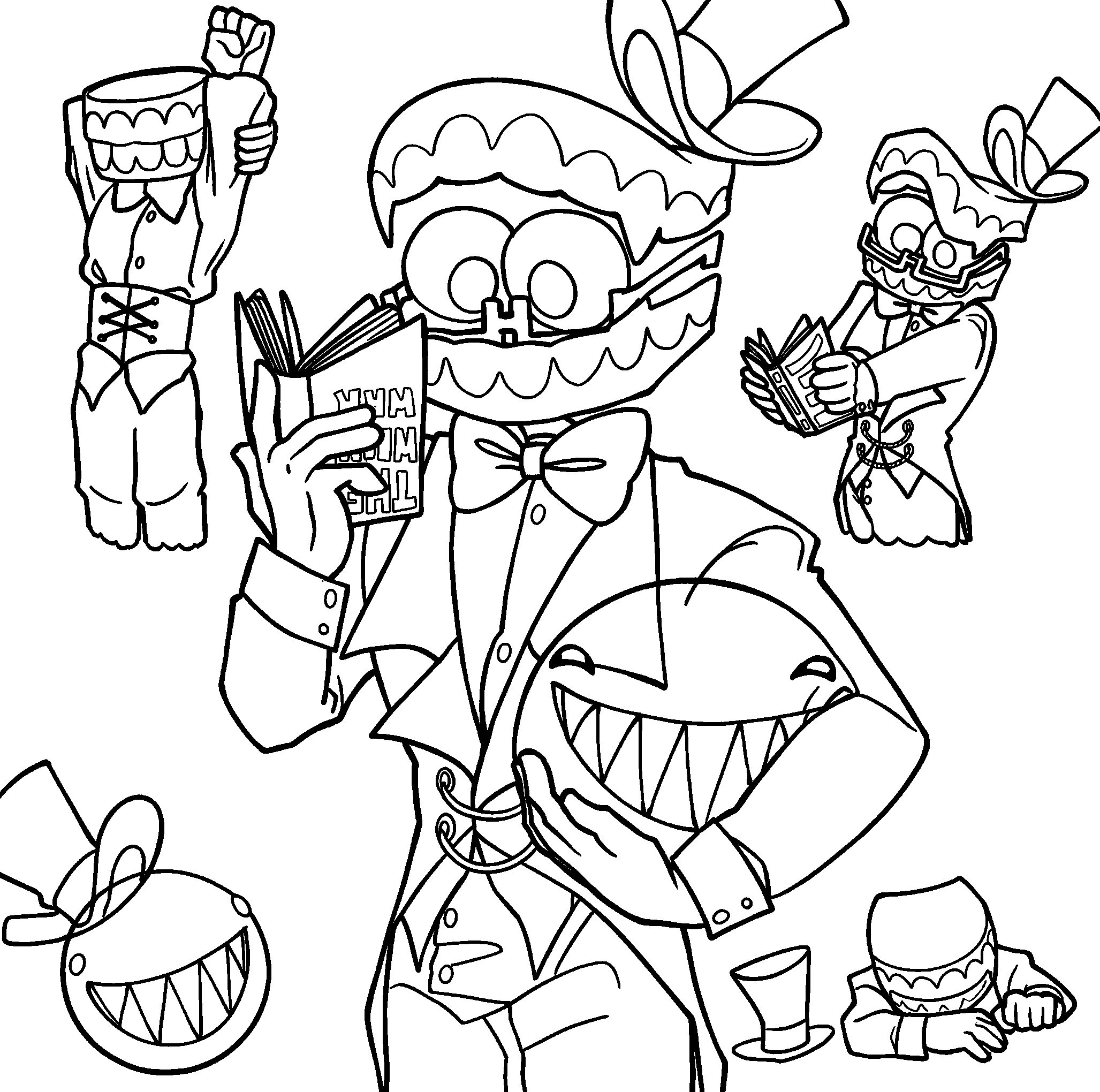 caine reading book with bubble reference sheet tadc the amazing digital circus line art