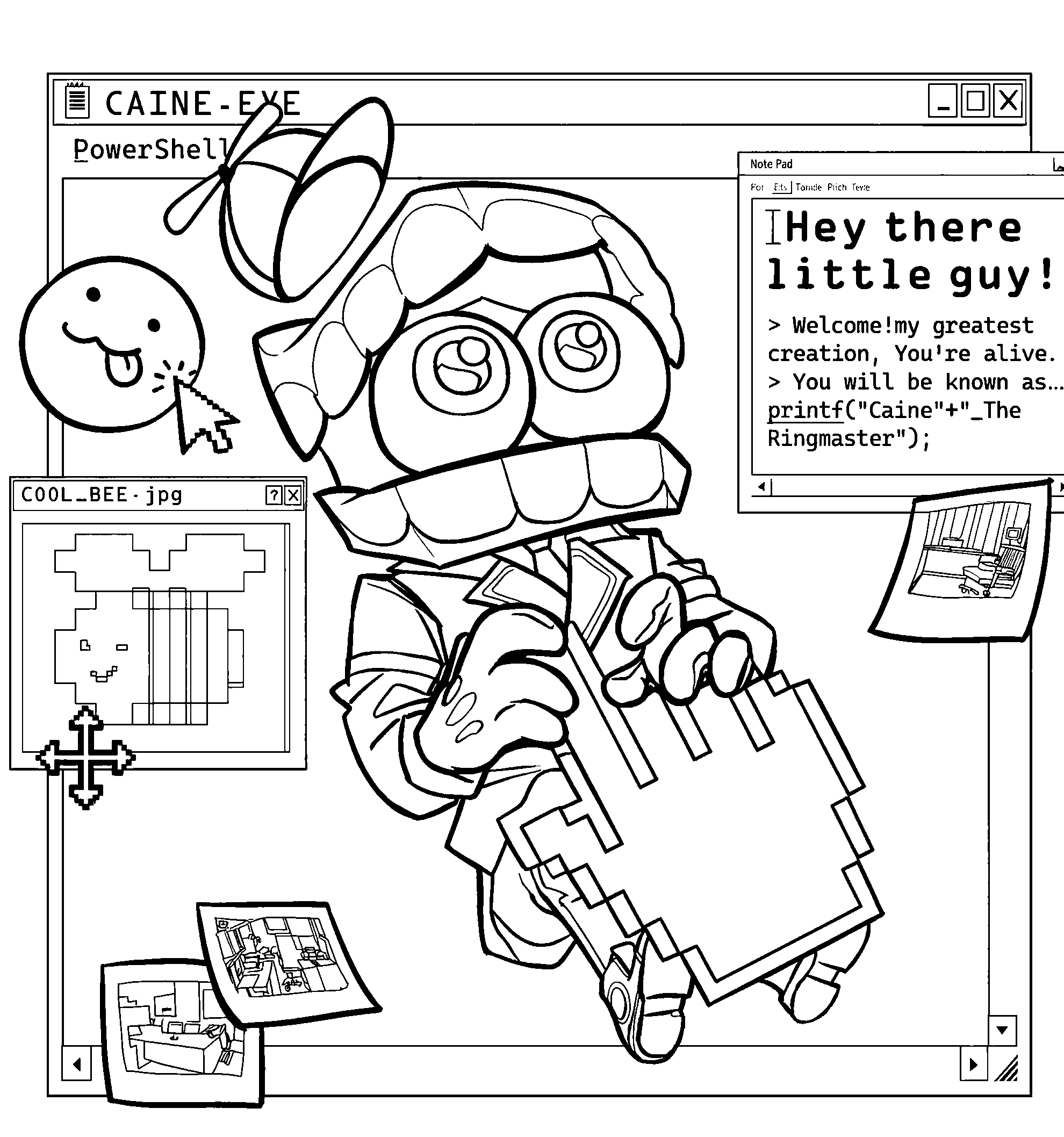caine retro computer error tadc the amazing digital circus line art