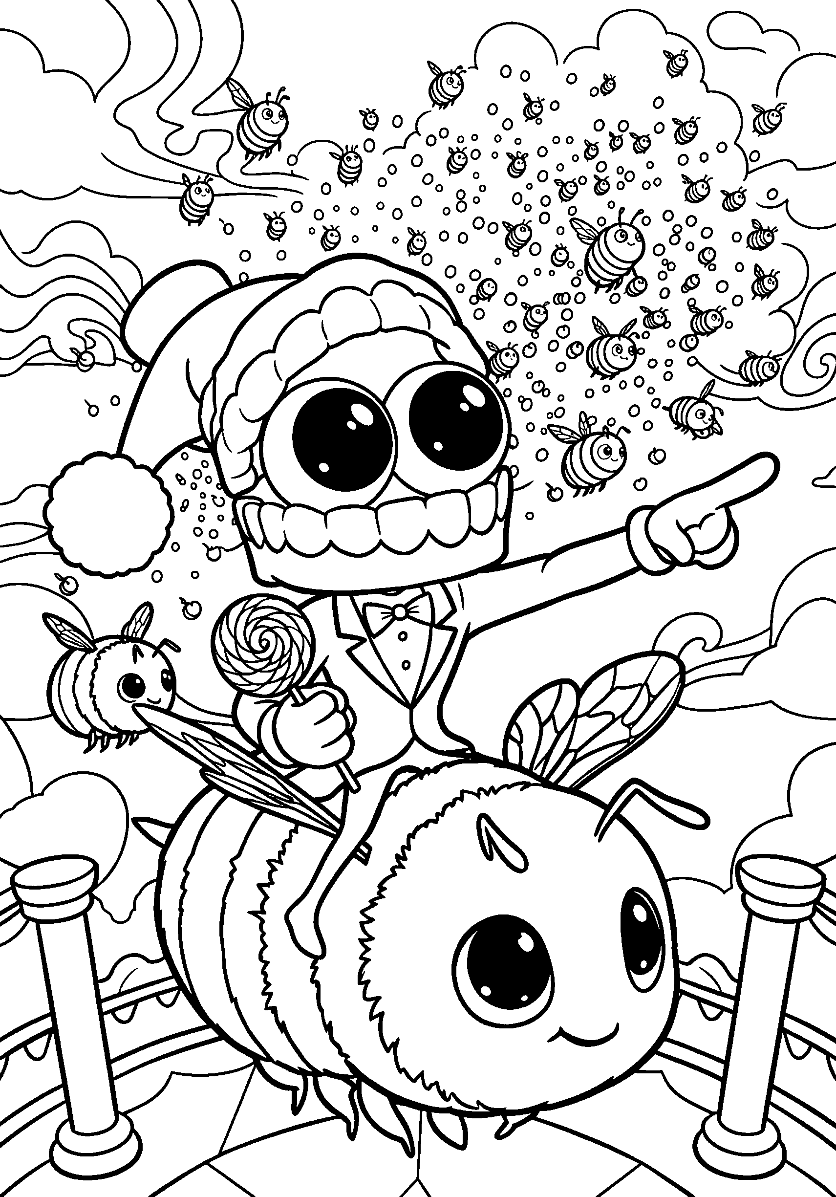 caine riding giant bee adventure the amazing digital circus line art