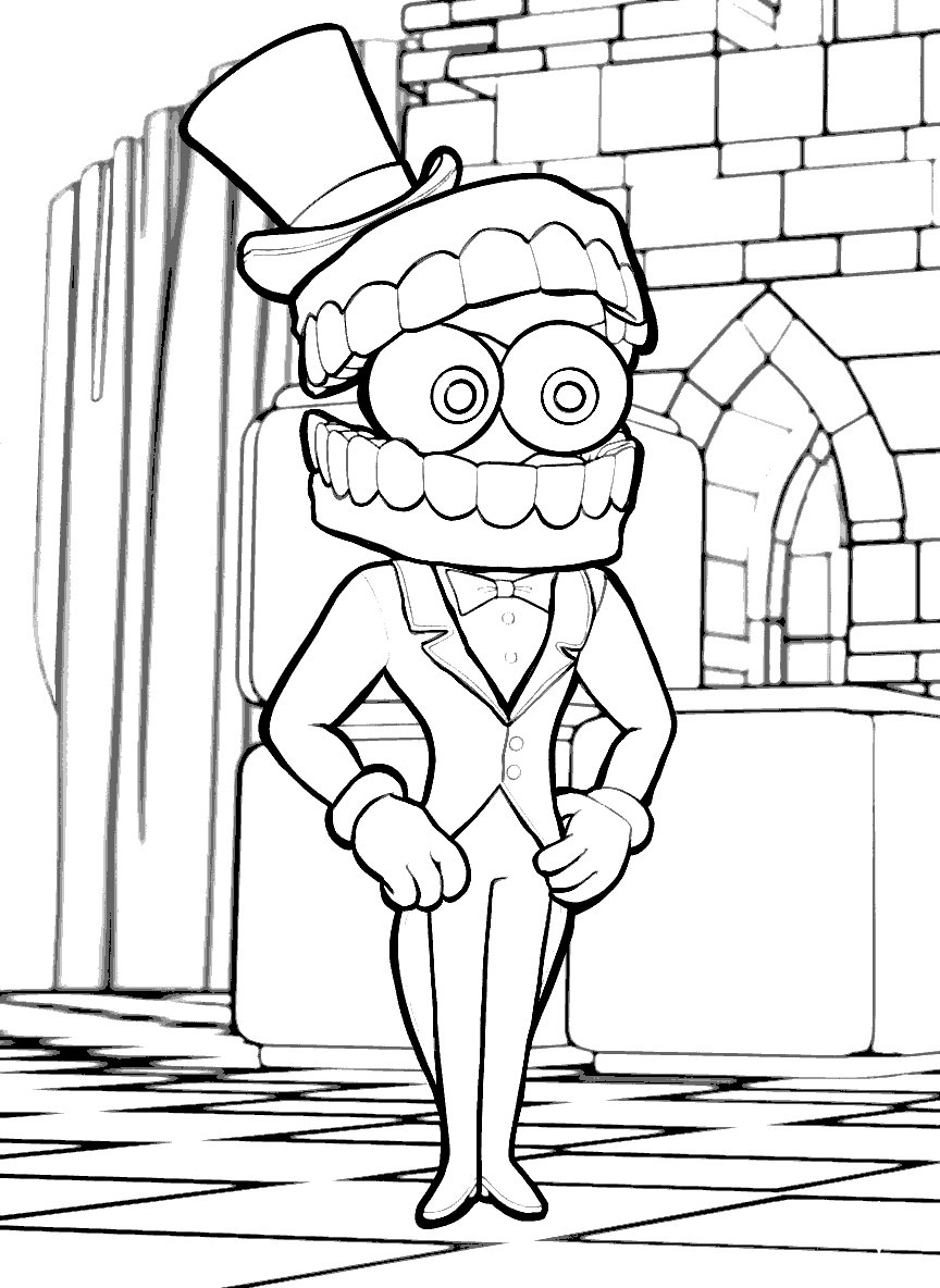 caine standing in stone hallway the amazing digital circus line art