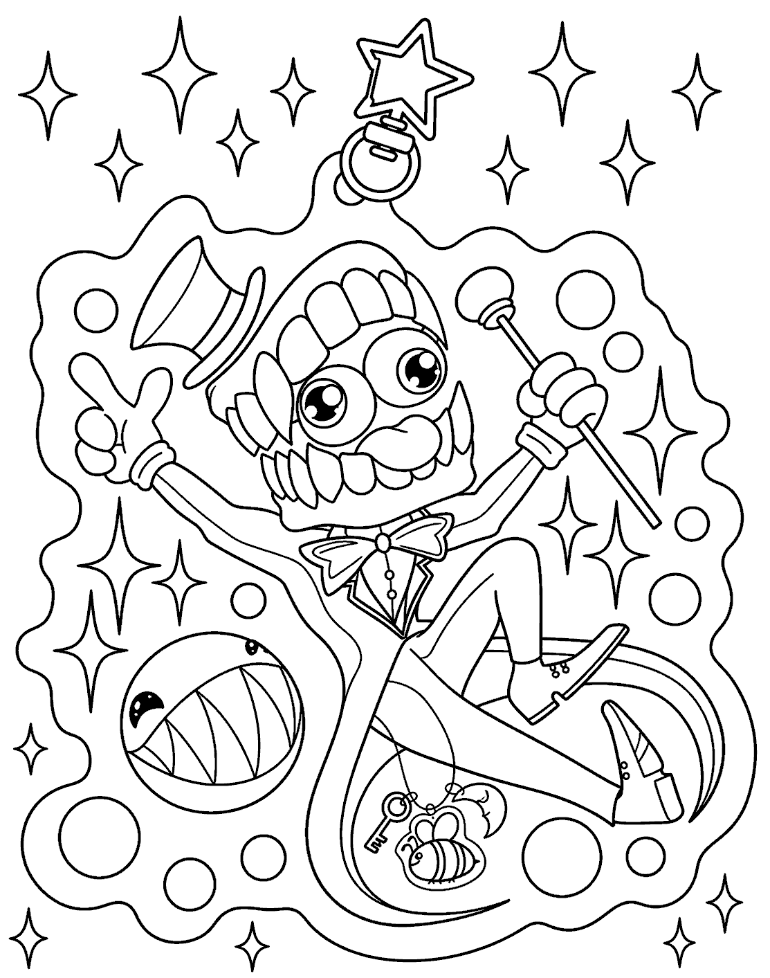 caine star keychain ring with bubble mascot tadc the amazing digital circus line art