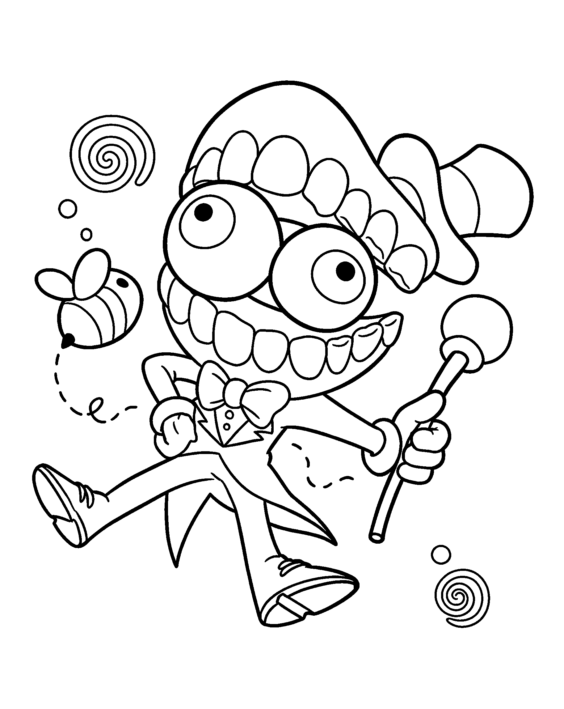 caine walking with bee and swirls the amazing digital circus line art