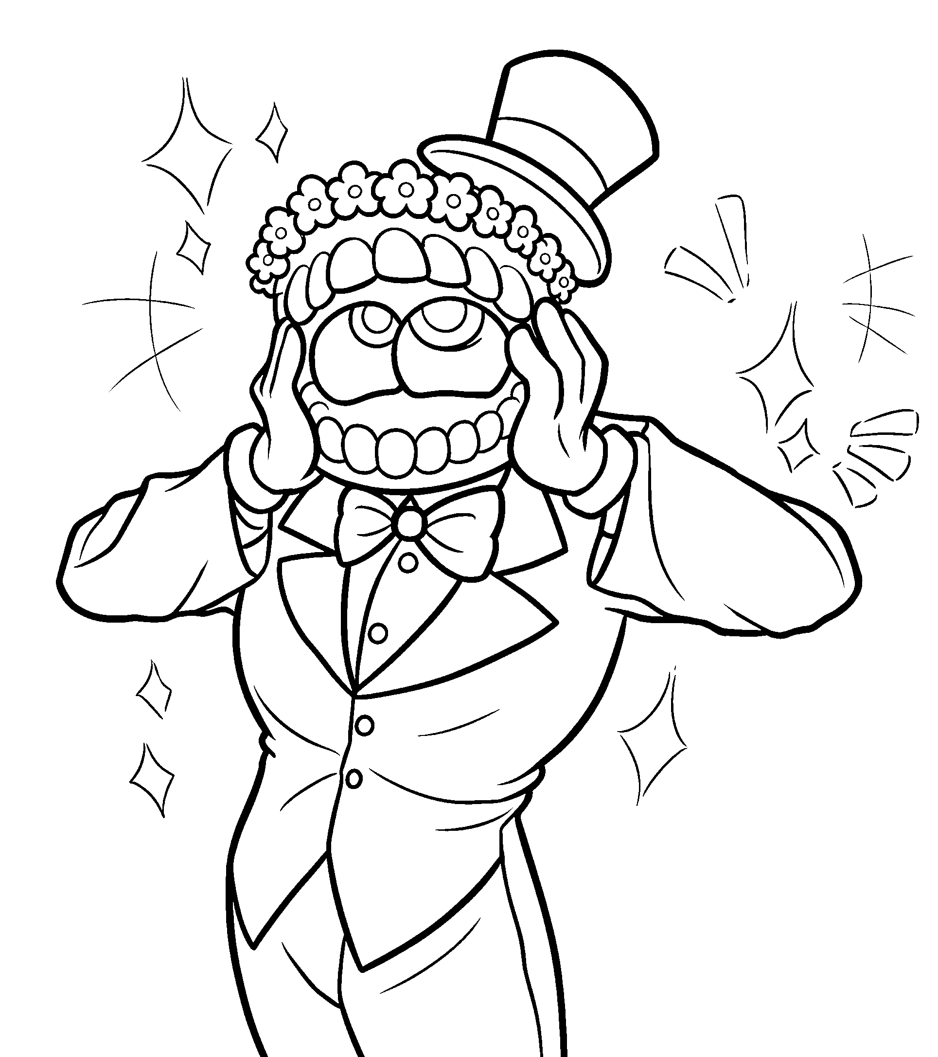 caine with flower crown the amazing digital circus line art