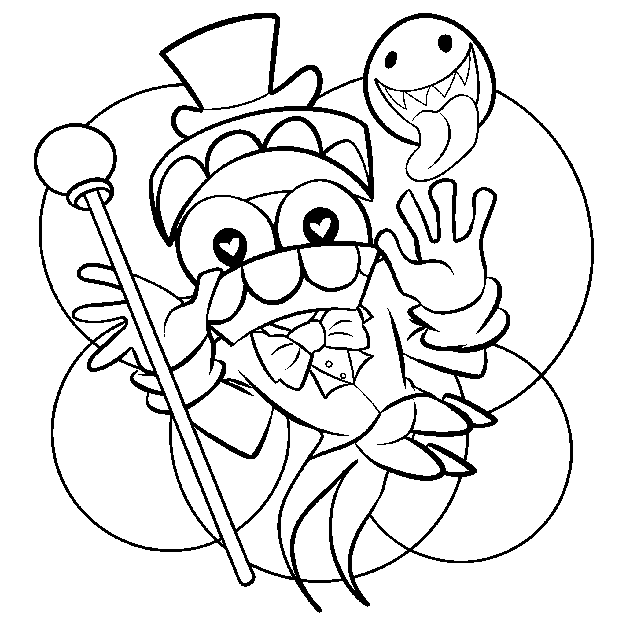 caine with heart eyes and bubble the amazing digital circus line art