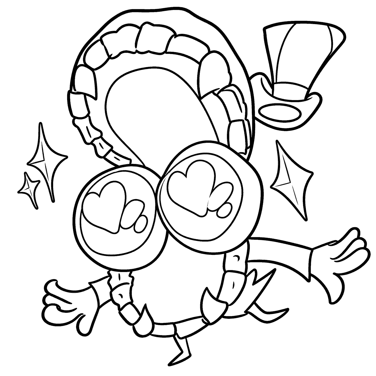 caine with heart eyes flying tadc the amazing digital circus line art