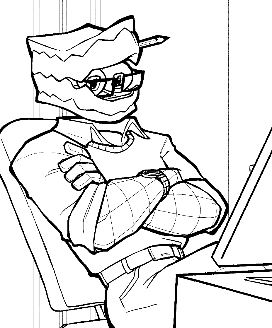 caine working at office desk the amazing digital circus line art