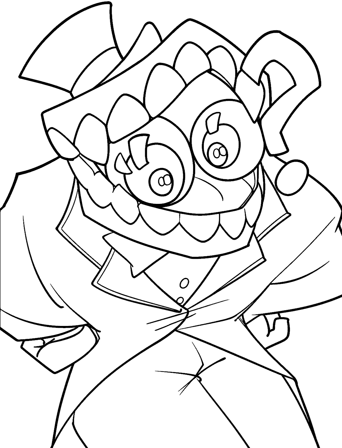 confused caine question mark bow pose tadc the amazing digital circus line art