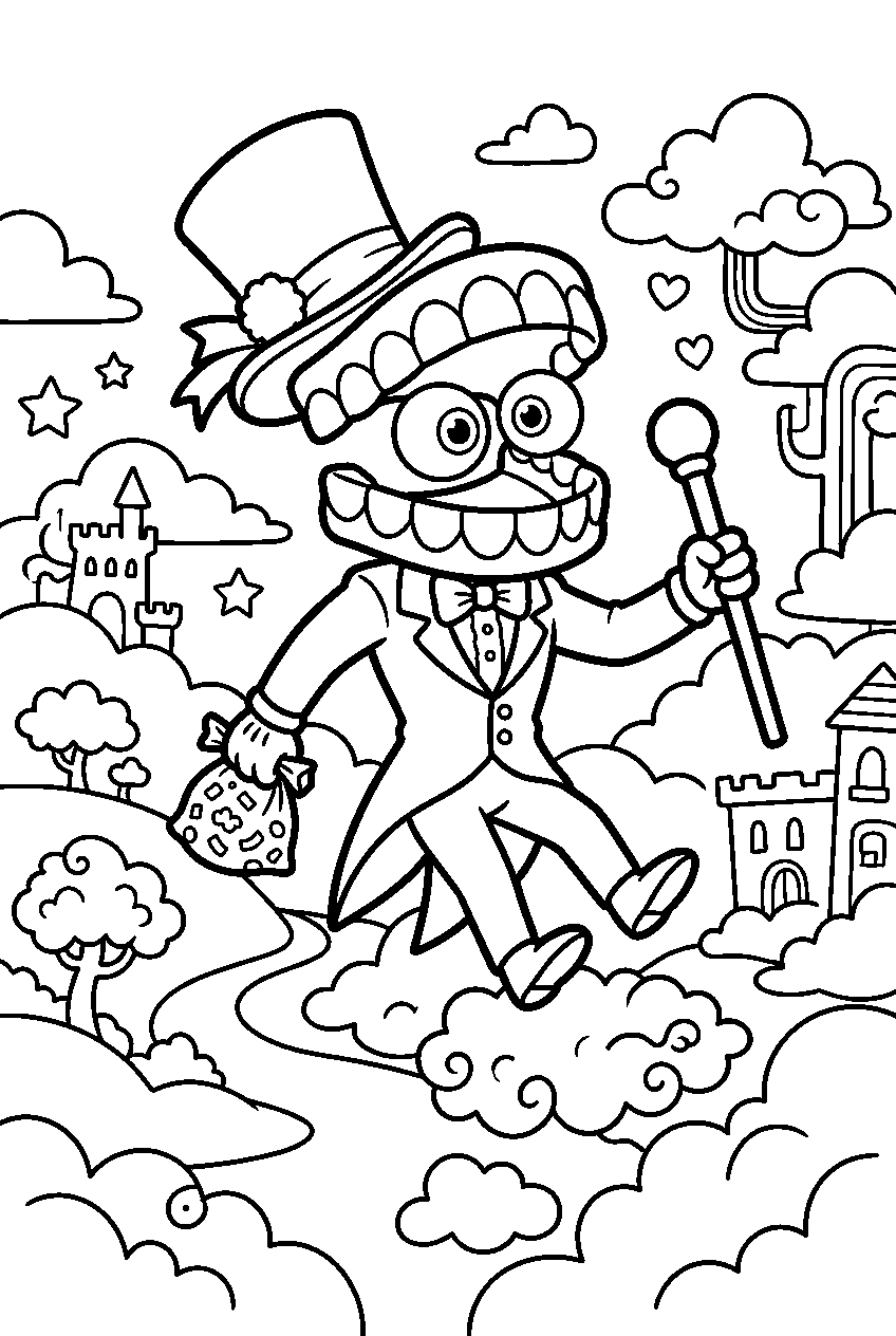 digital circus caine exploring in cloud kingdom line art