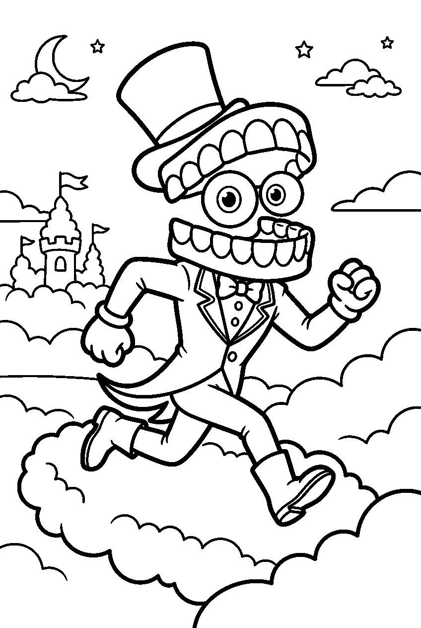 digital circus caine running in cloud kingdom line art