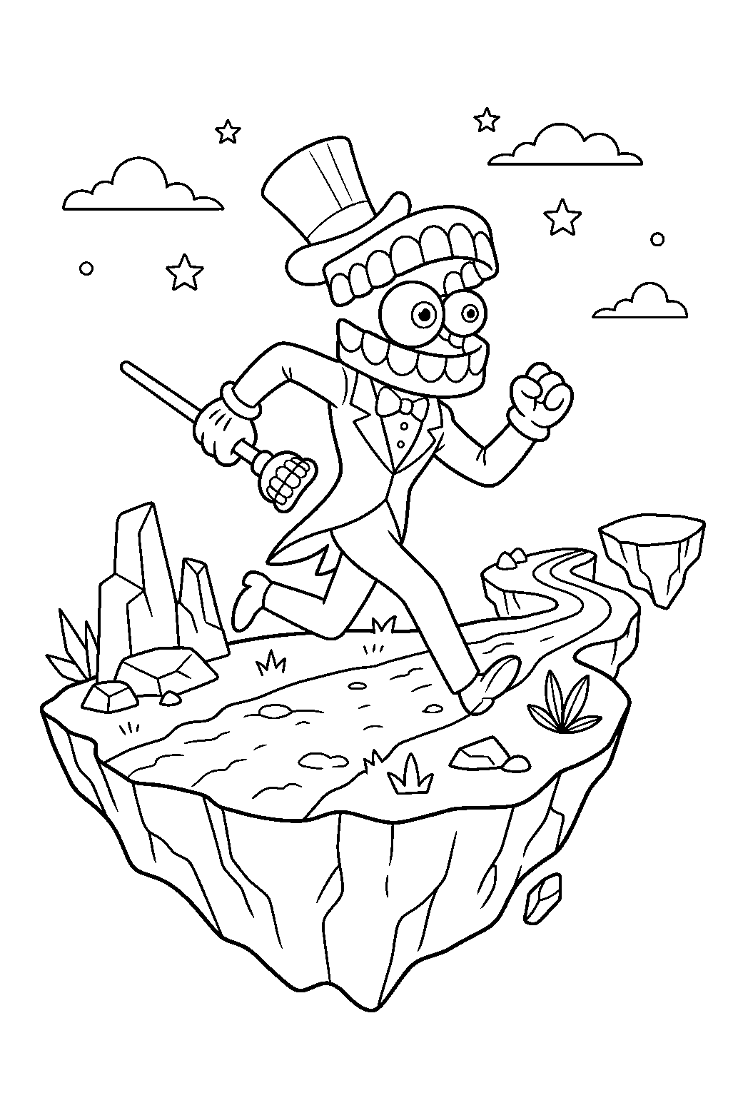 digital circus caine running in floating island line art