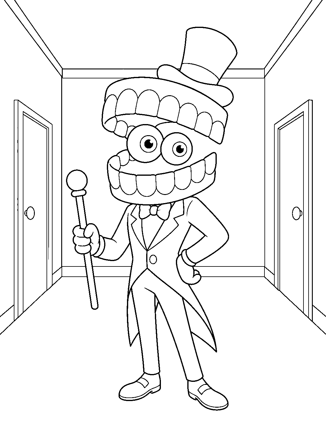 digital circus caine standing in hallway line art