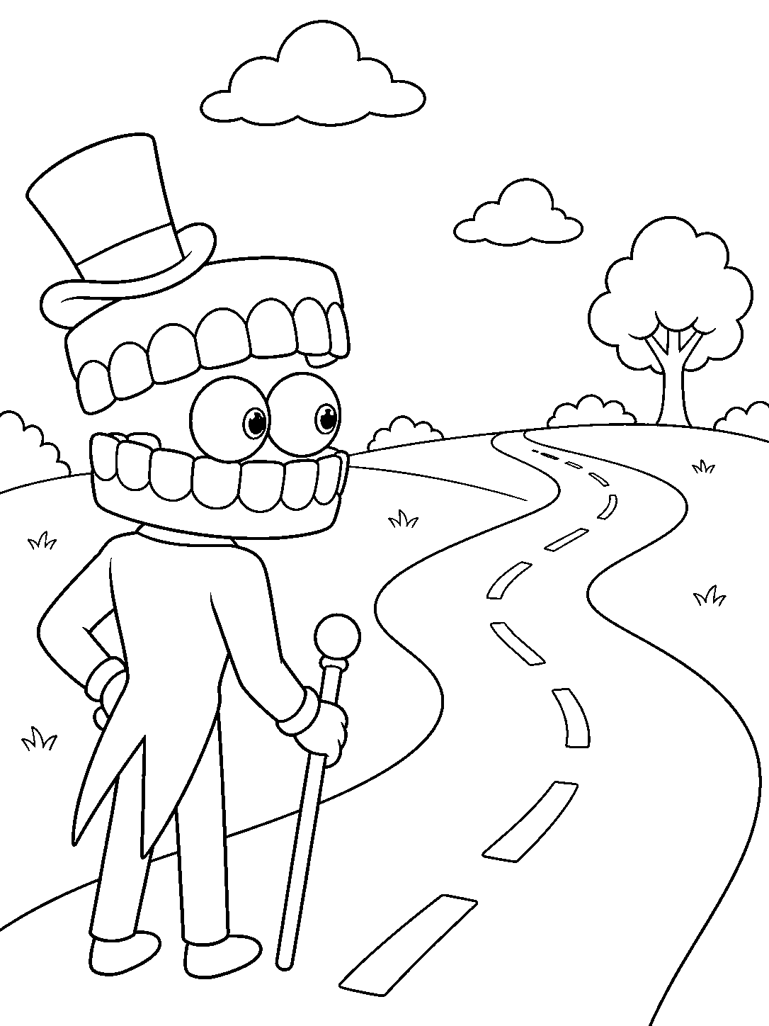 digital circus caine watching on road line art