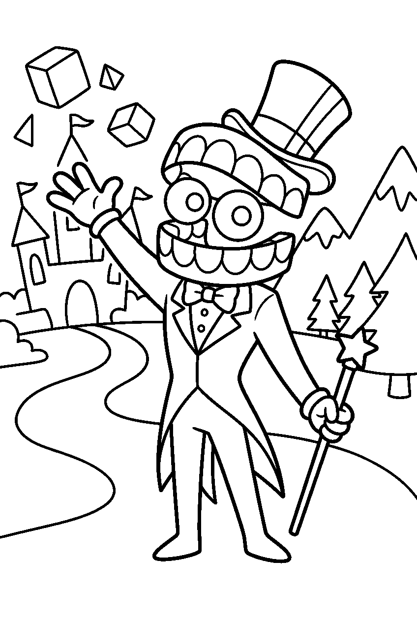 digital circus caine waving in adventure zone line art