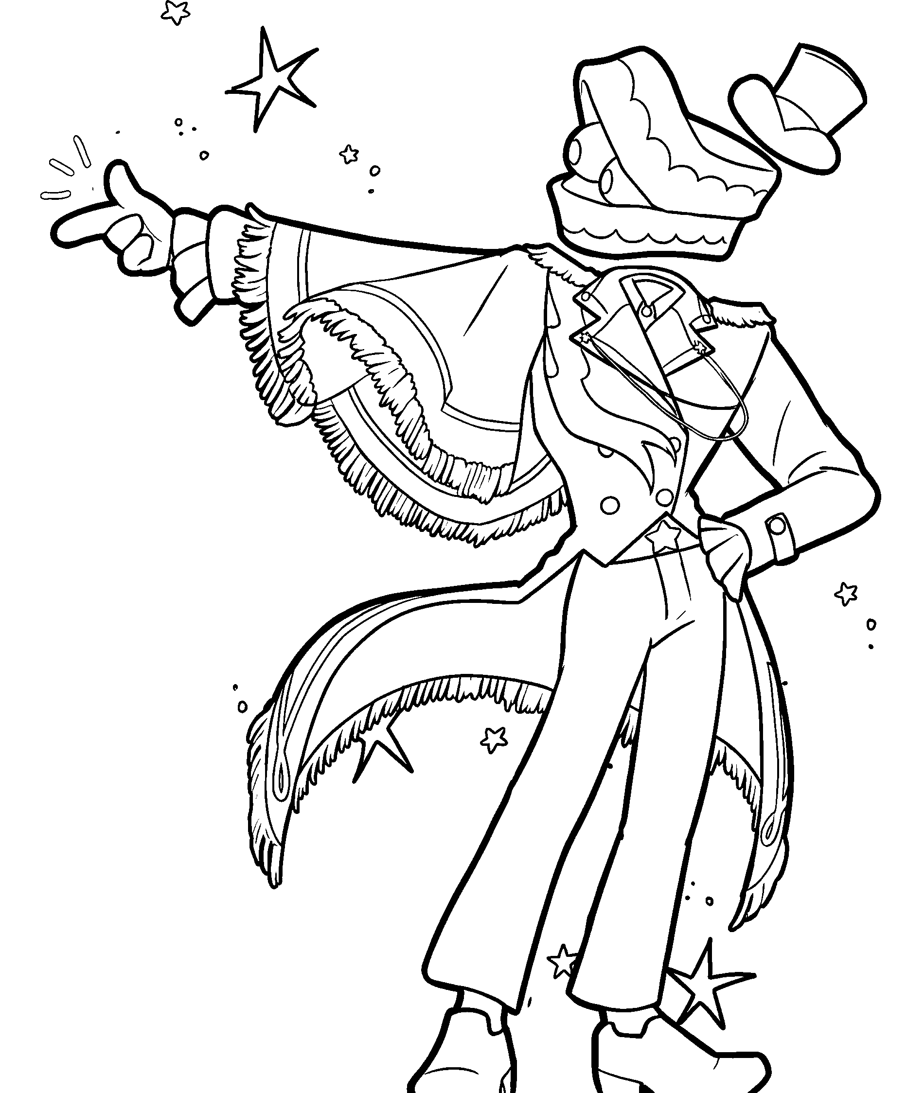 epic caine in cape with stars the amazing digital circus line art