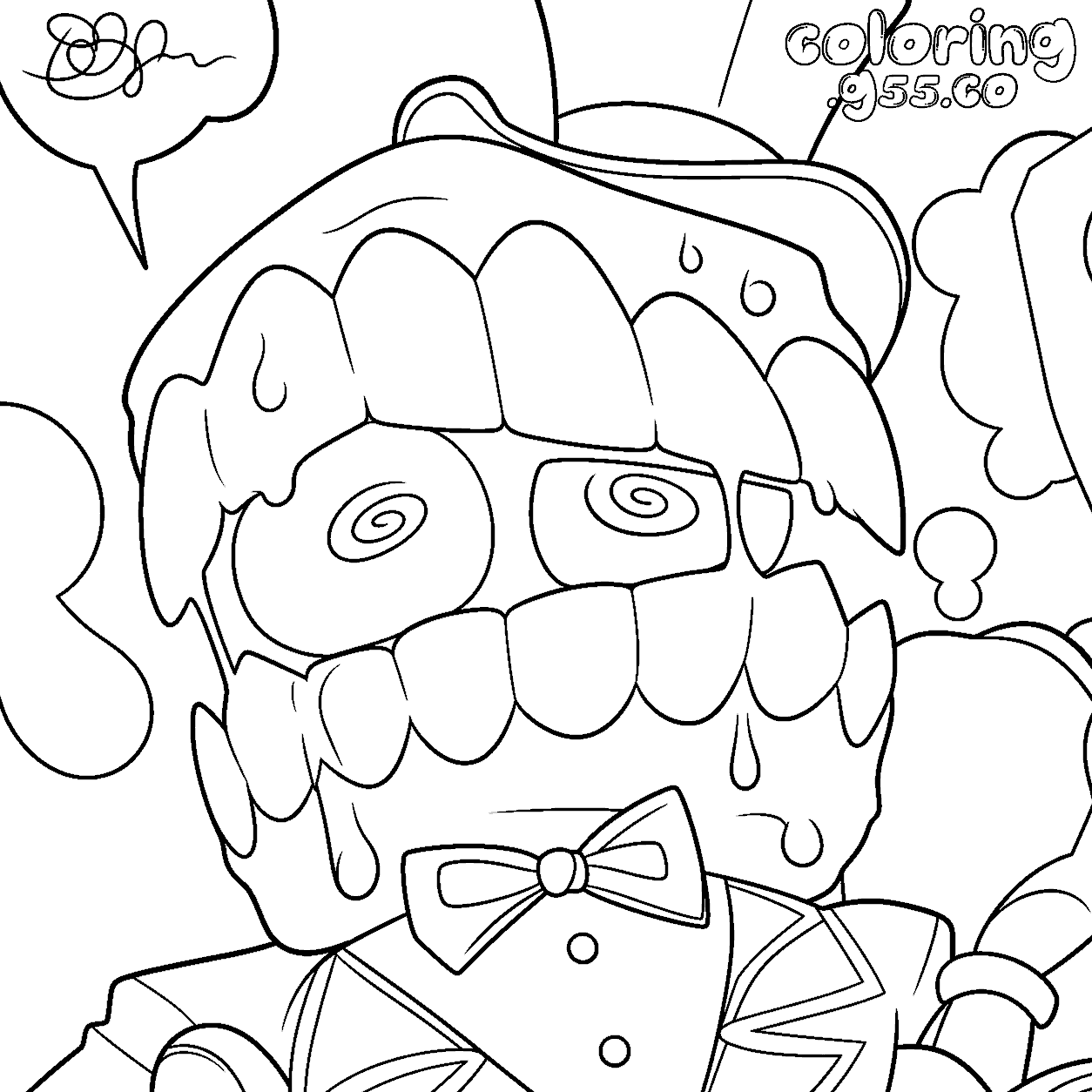 caine dizzy swirl eyes melting stress headshot for kids tadc the amazing digital circus line art