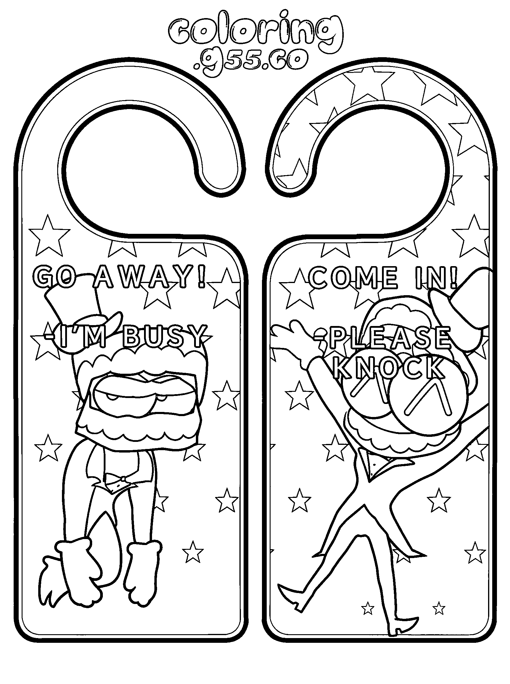 caine door hanger craft with go away and come in signs for kids tadc the amazing digital circus line art